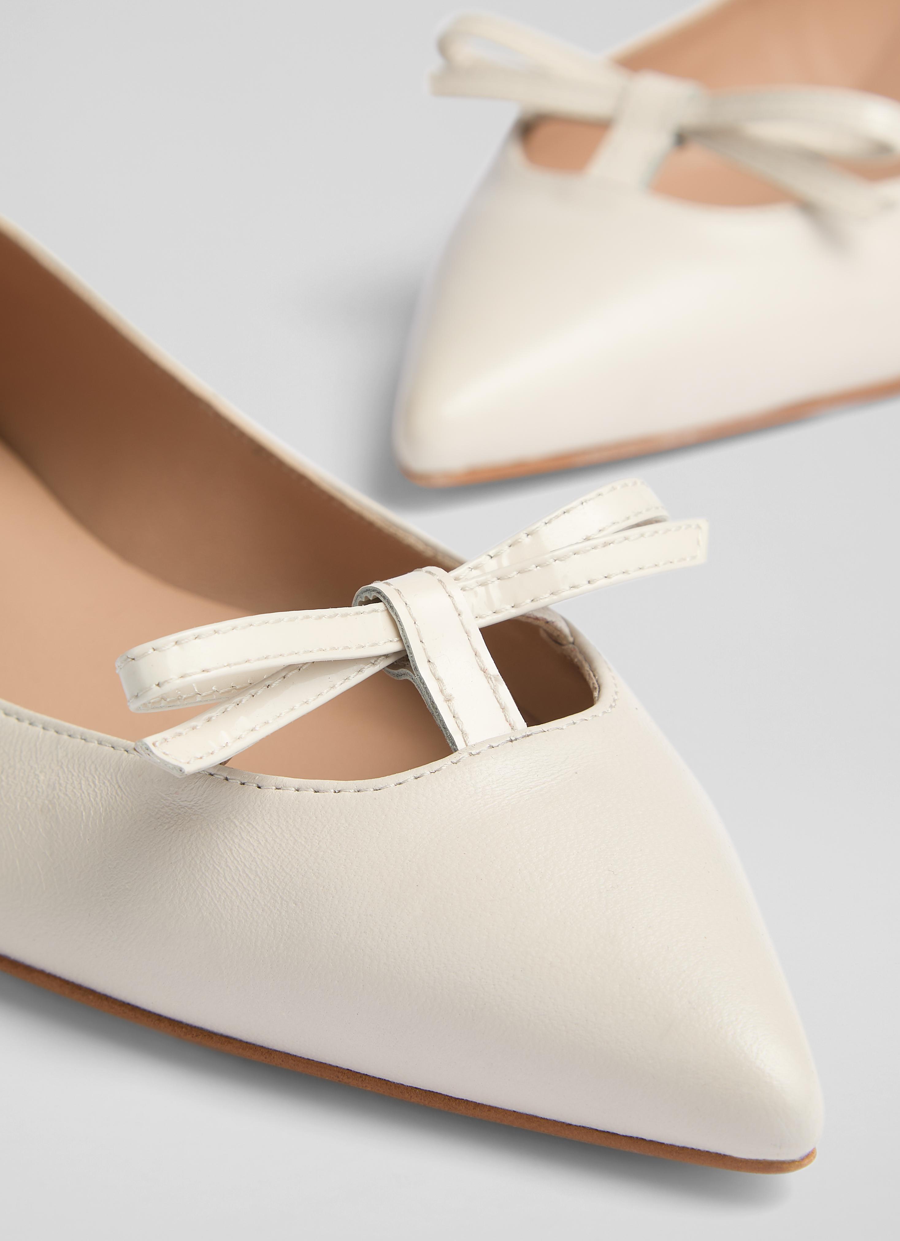 Lynne Neutral Nappa Leather Mini Bow Flat Work Shoes Shoes