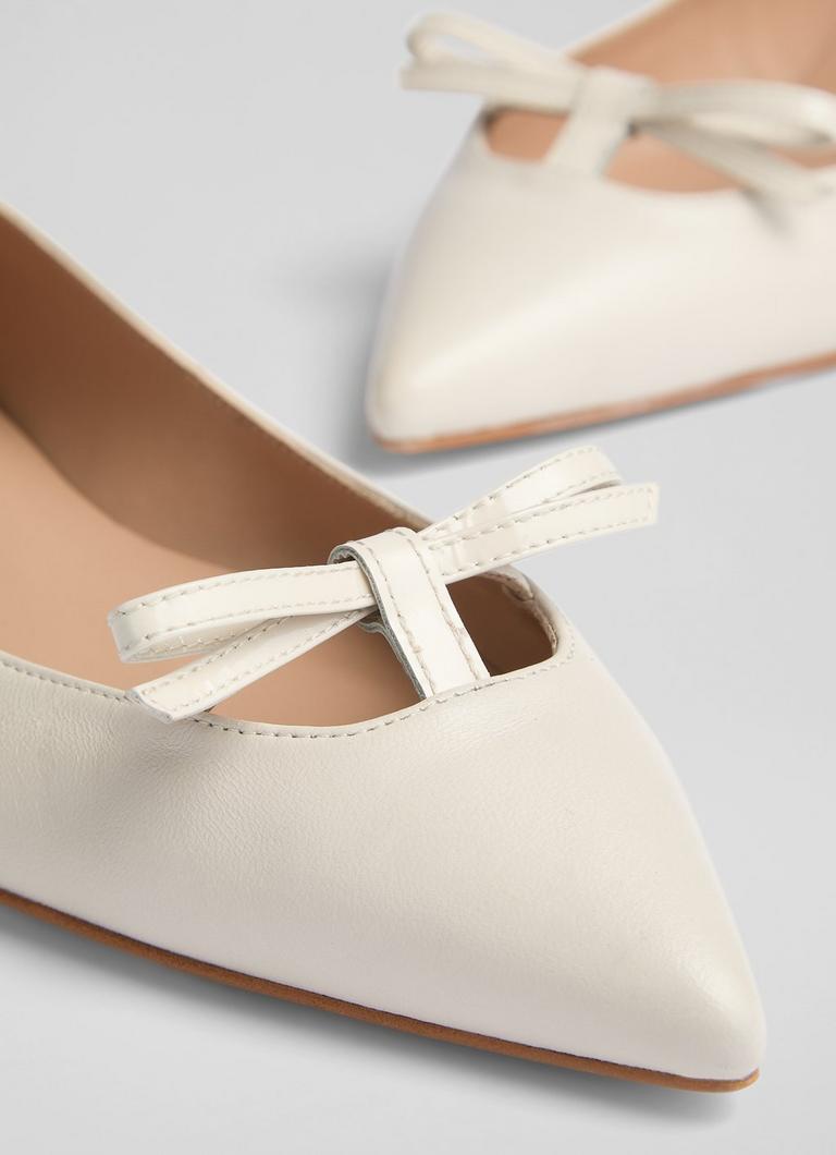 Lynne Neutral Nappa Leather Mini Bow Flat Work Shoes Shoes