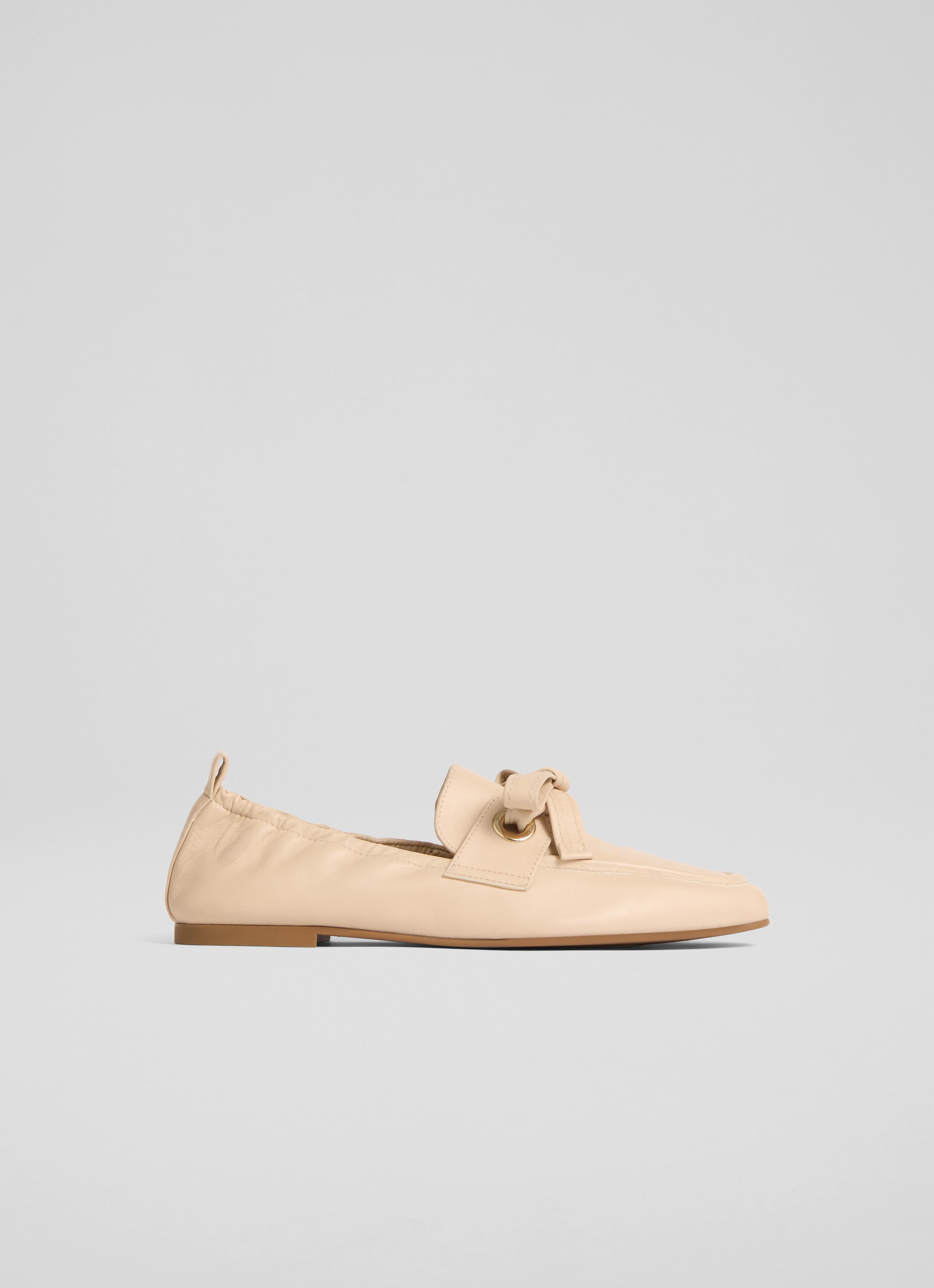 Maude Neutral Nappa Leather Eyelet Bow Loafer