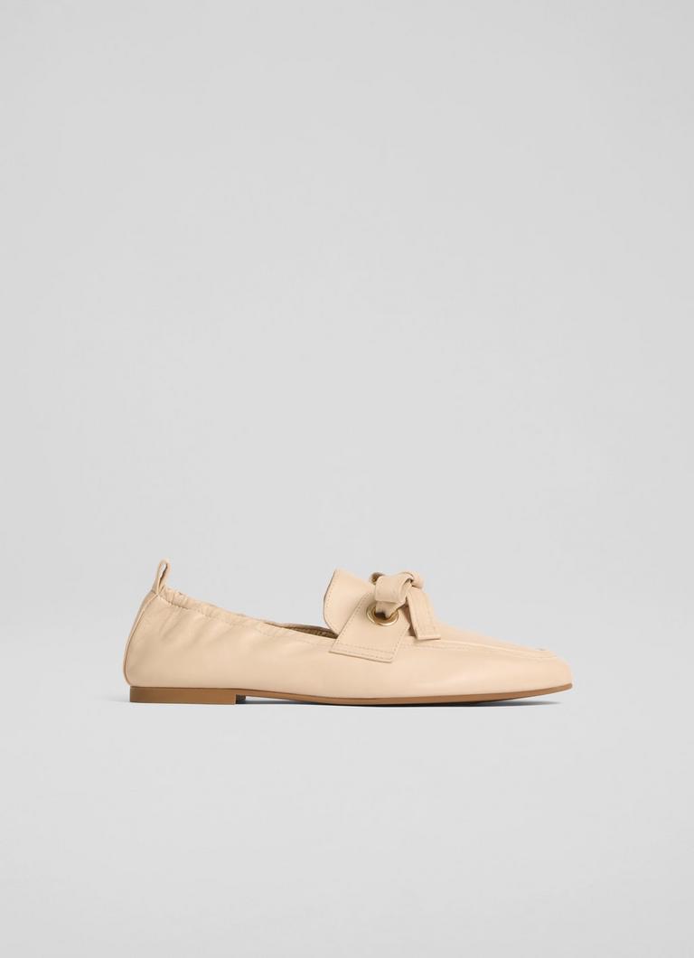 Maude Neutral Nappa Leather Eyelet Bow Loafer
