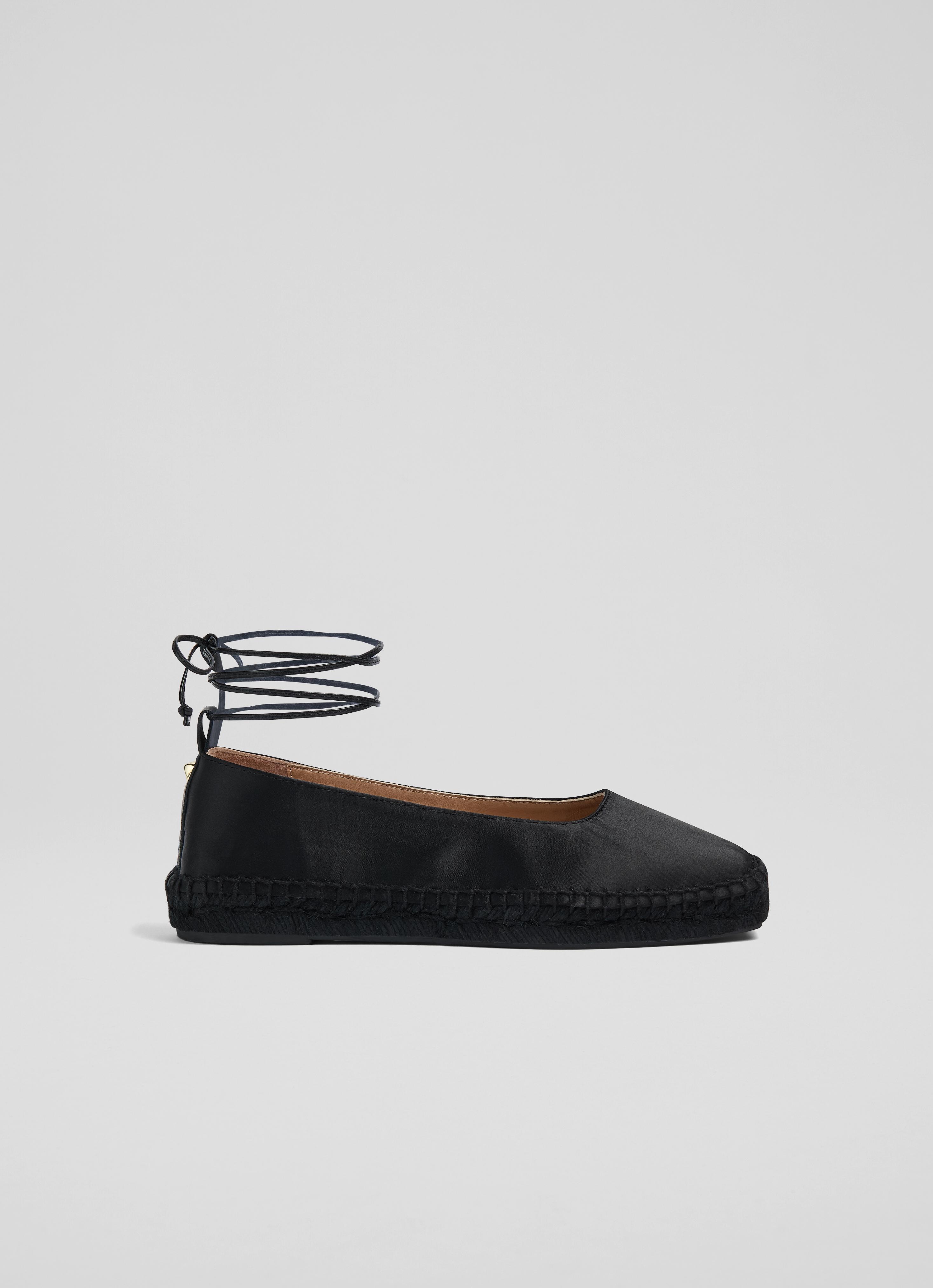 Mia Black Ankle Tie Satin Espadrille Sandals