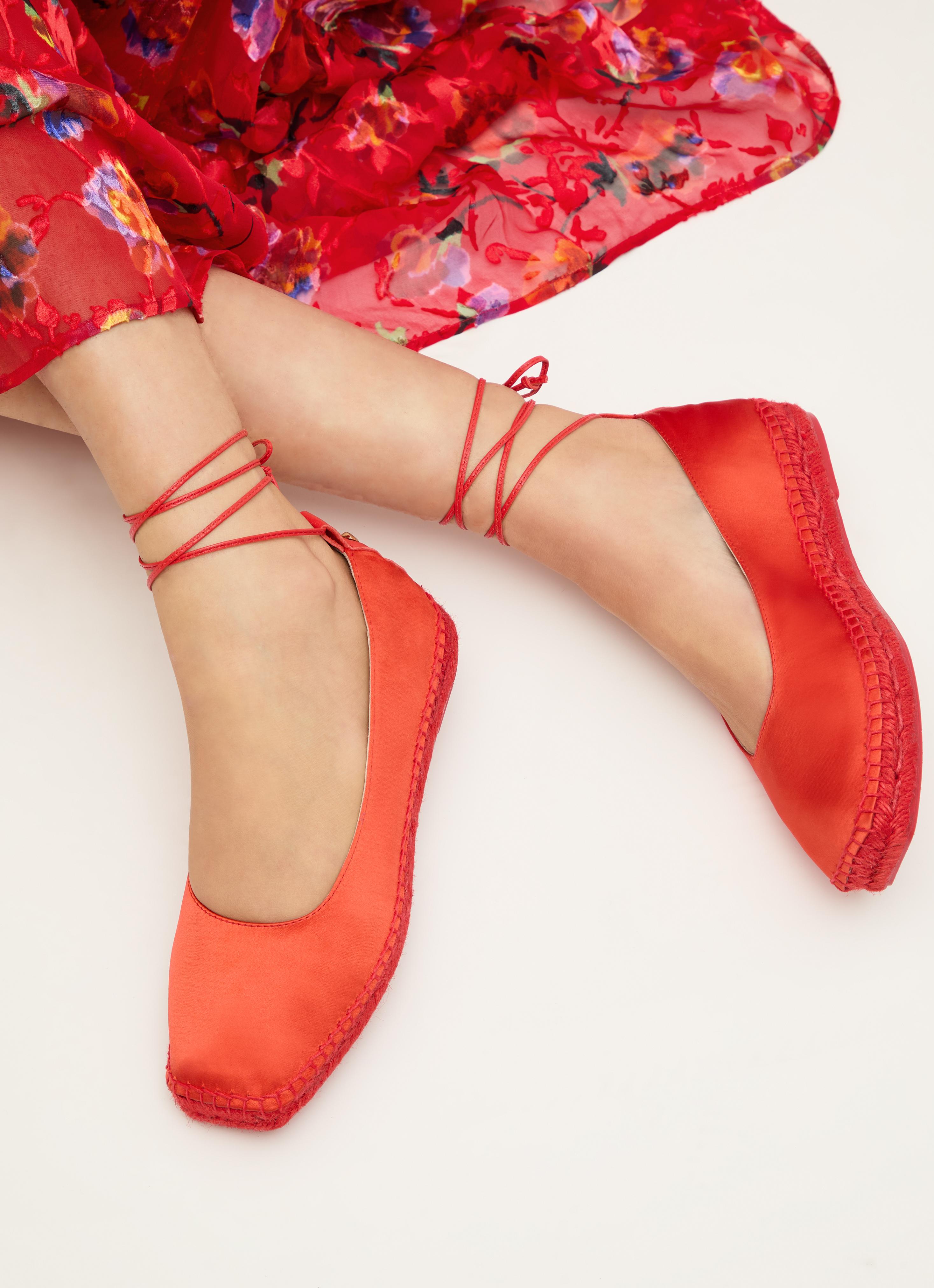 Ankle Strap Espadrilles Sandals Flat Mia Red Ankle Tie Satin