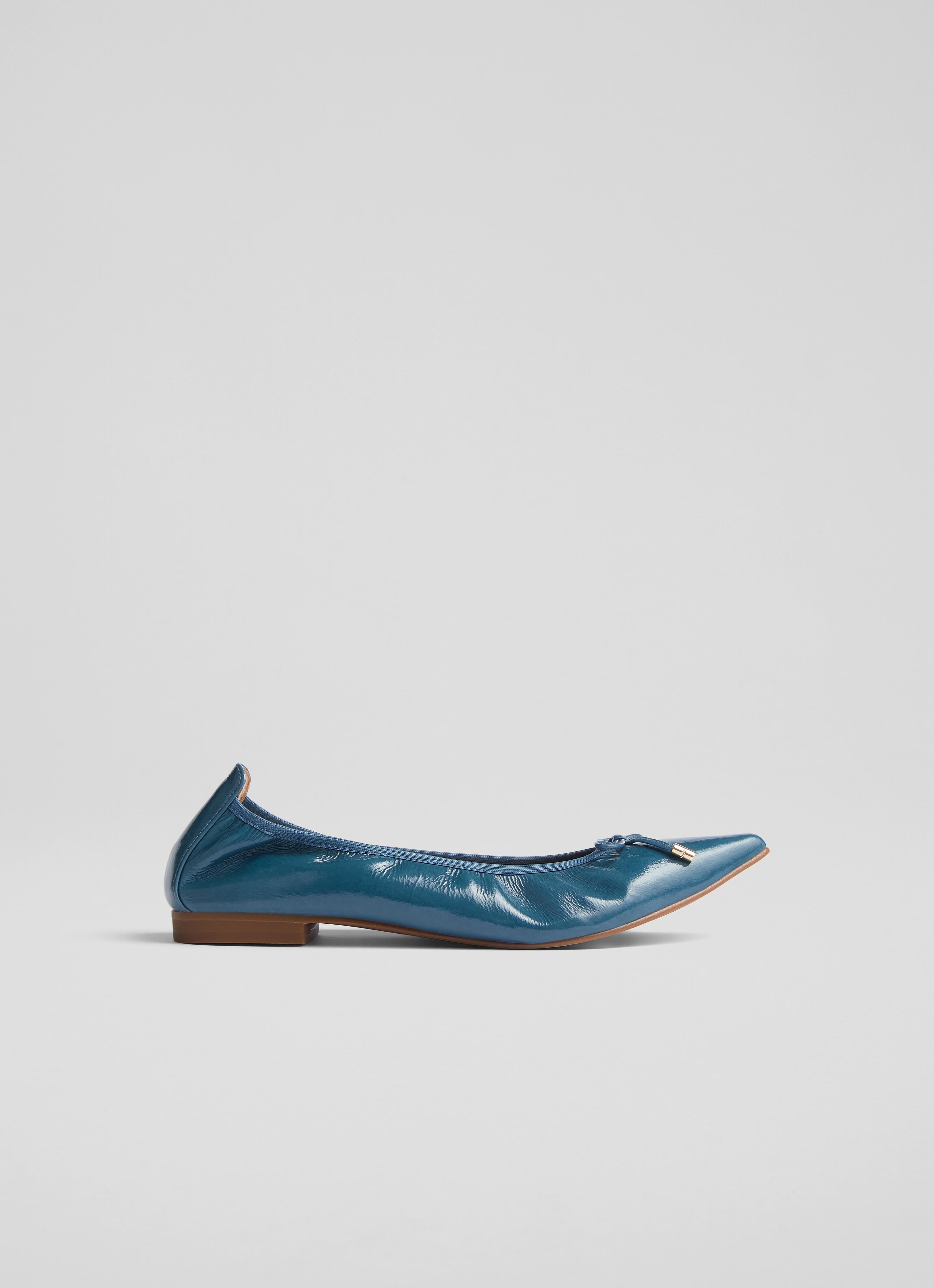 Tilly Blue Crinkled Patent Pointed Ballerina Flats