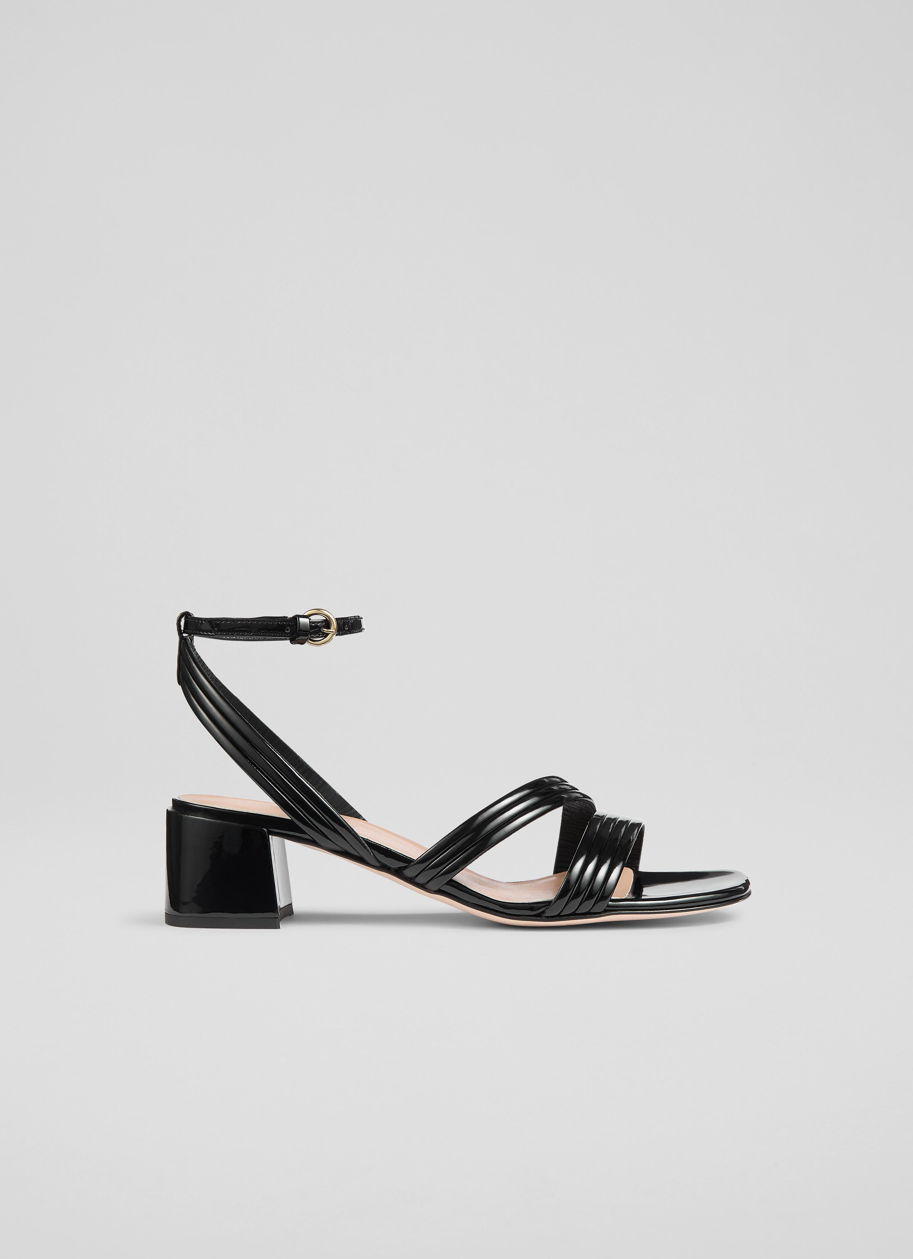 Etta Black Patent Pu Straps Low Block Heels