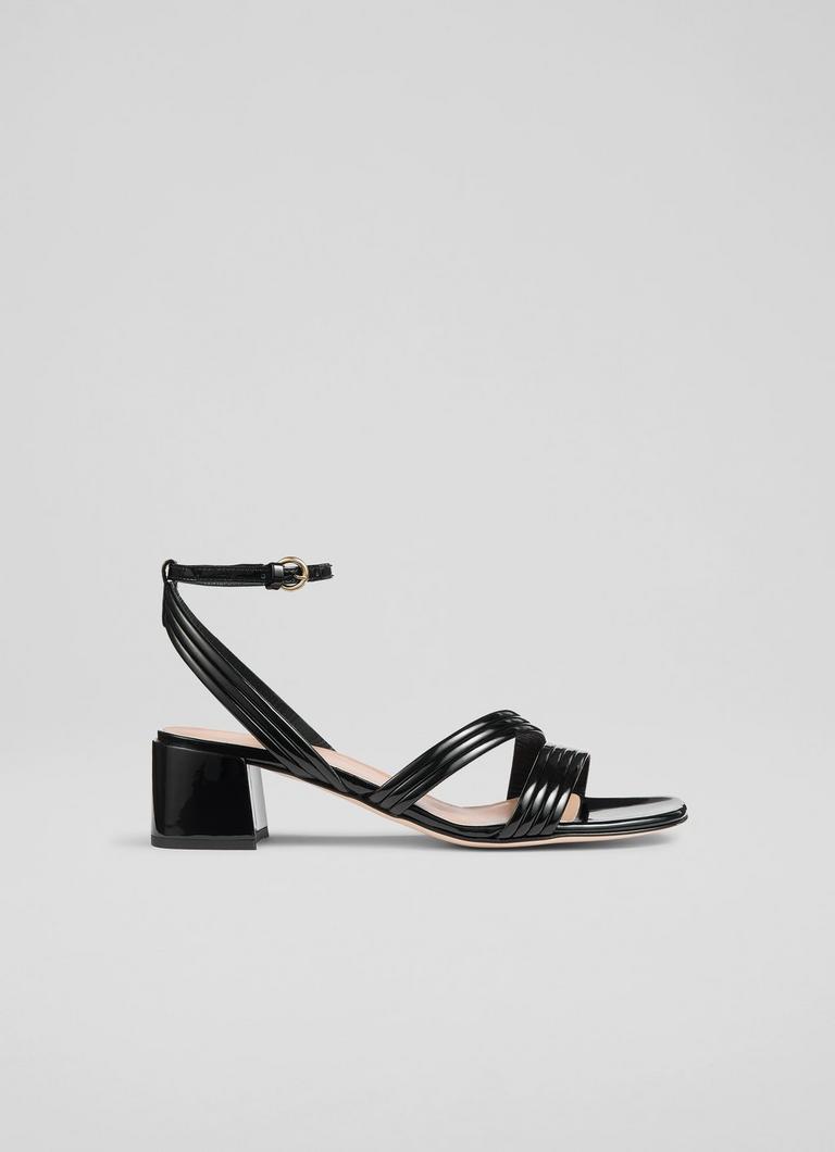 Etta Black Patent Pu Straps Low Block Heels