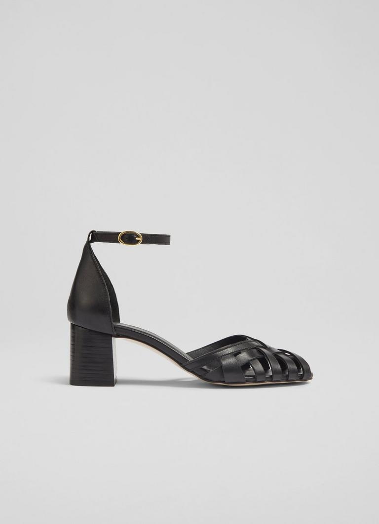 Noemia Black Nappa Leather Plaited Front Heels