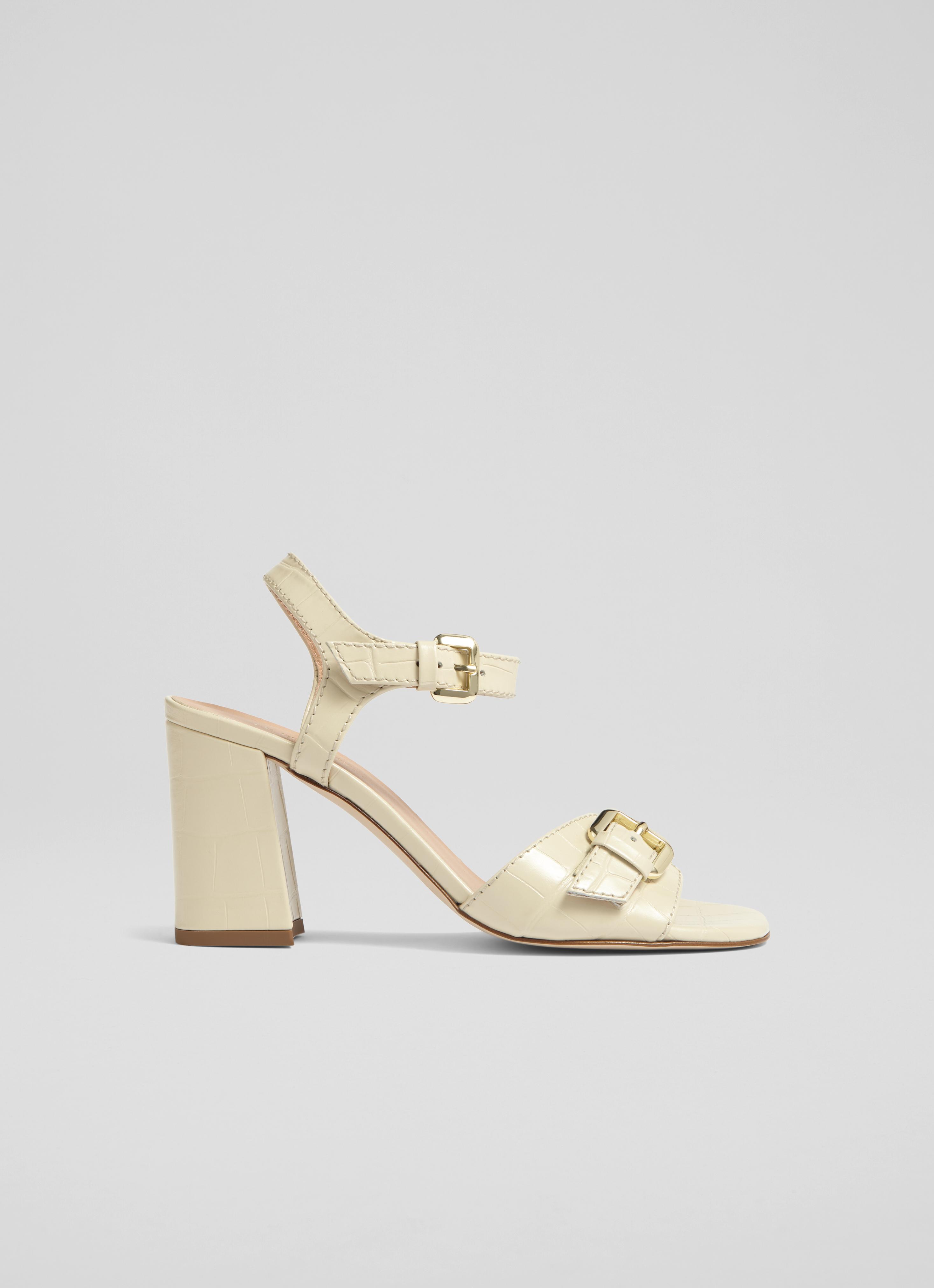 Reeva Cream Buckle Croc Effect Sandals Shoes Sale