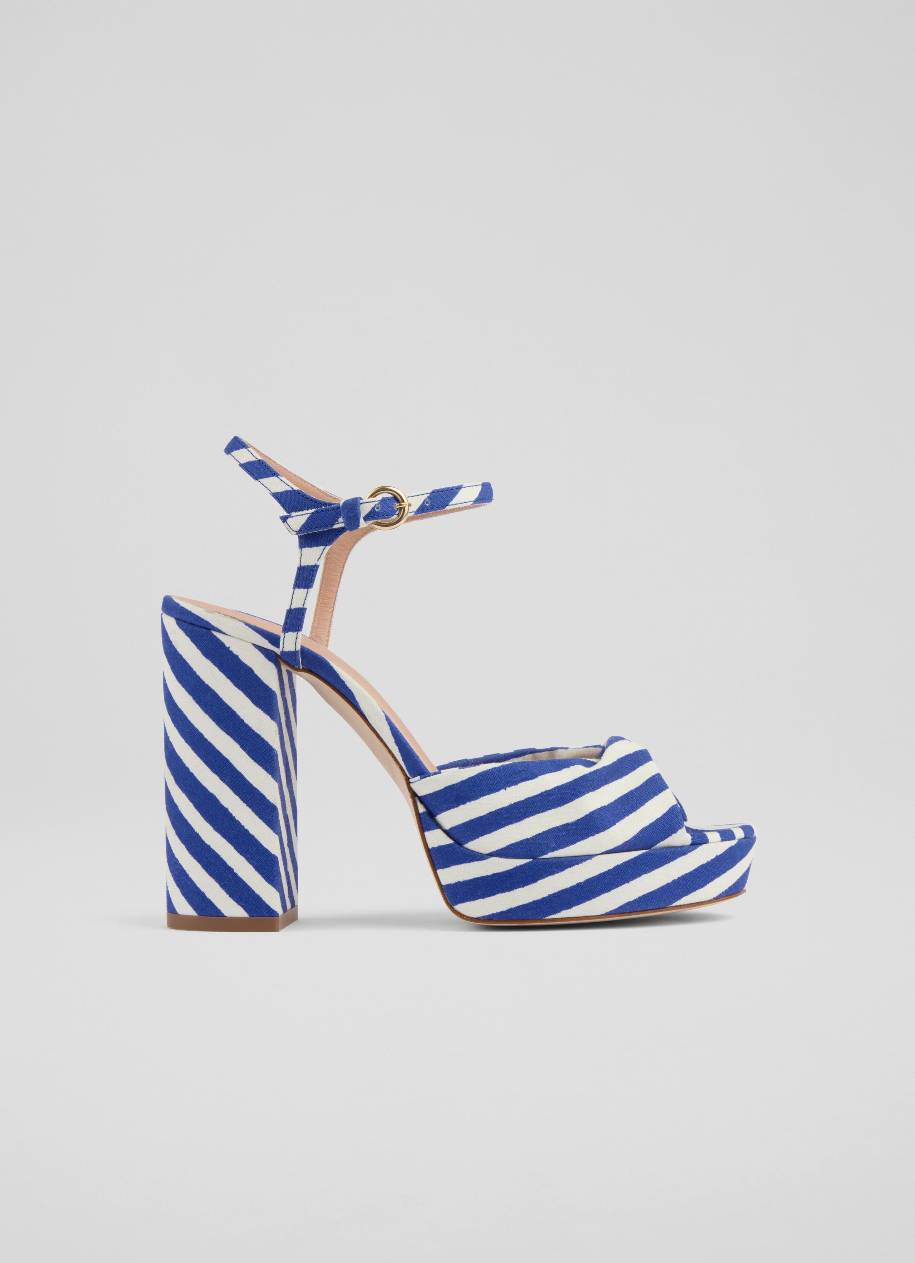 Rosa Blue Stripe Fabric Twist Front Platform