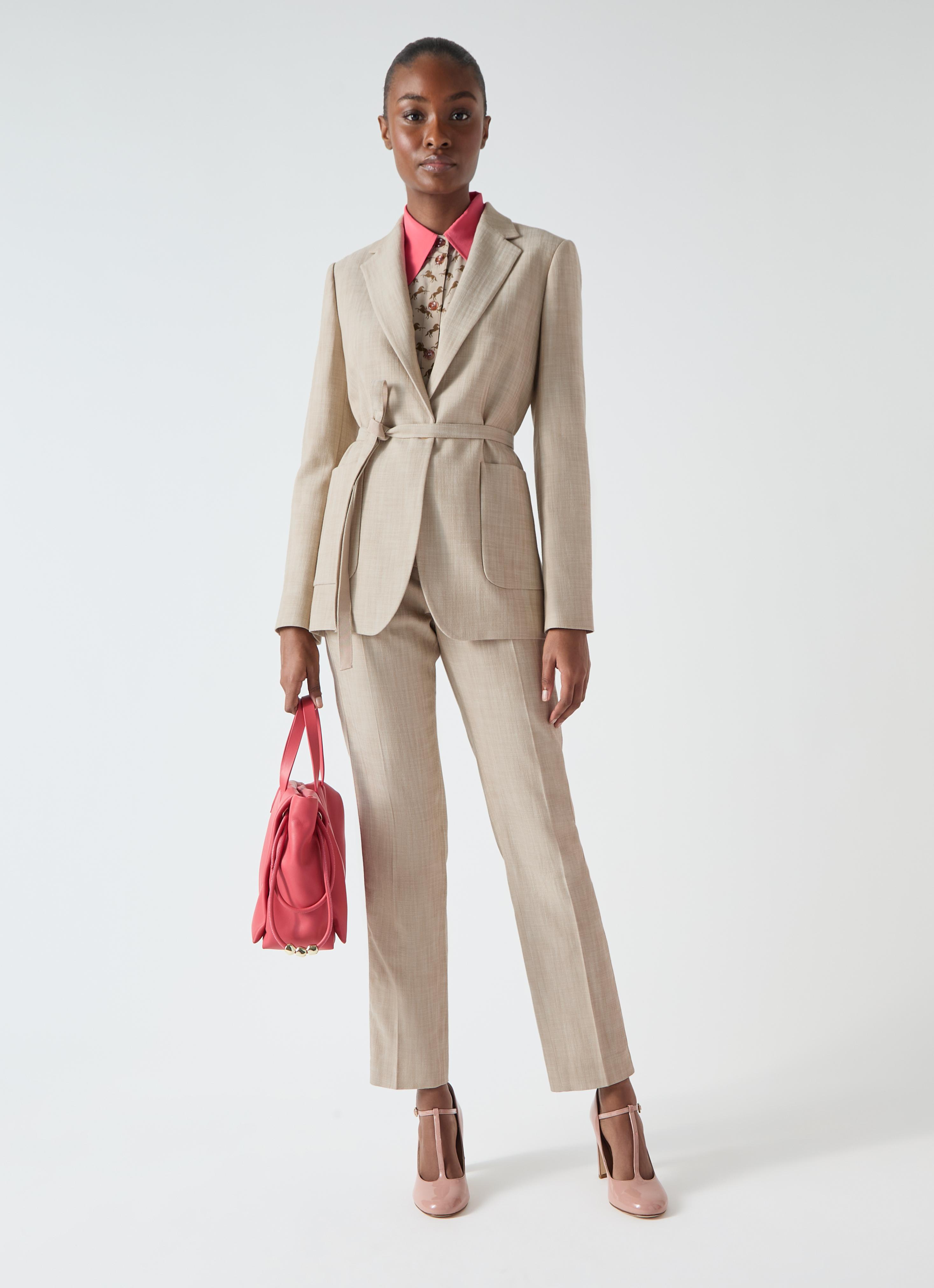 Amelia Beige Belted Single Breasted Jacket | Clothing