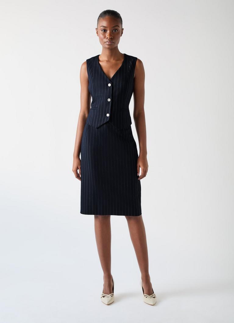 Baxtor Blue & Navy Wool Blend Pin Stripe Waistcoat