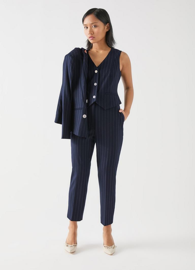 Baxtor Petite Blue & Navy Wool Pin Stripe Waistcoat