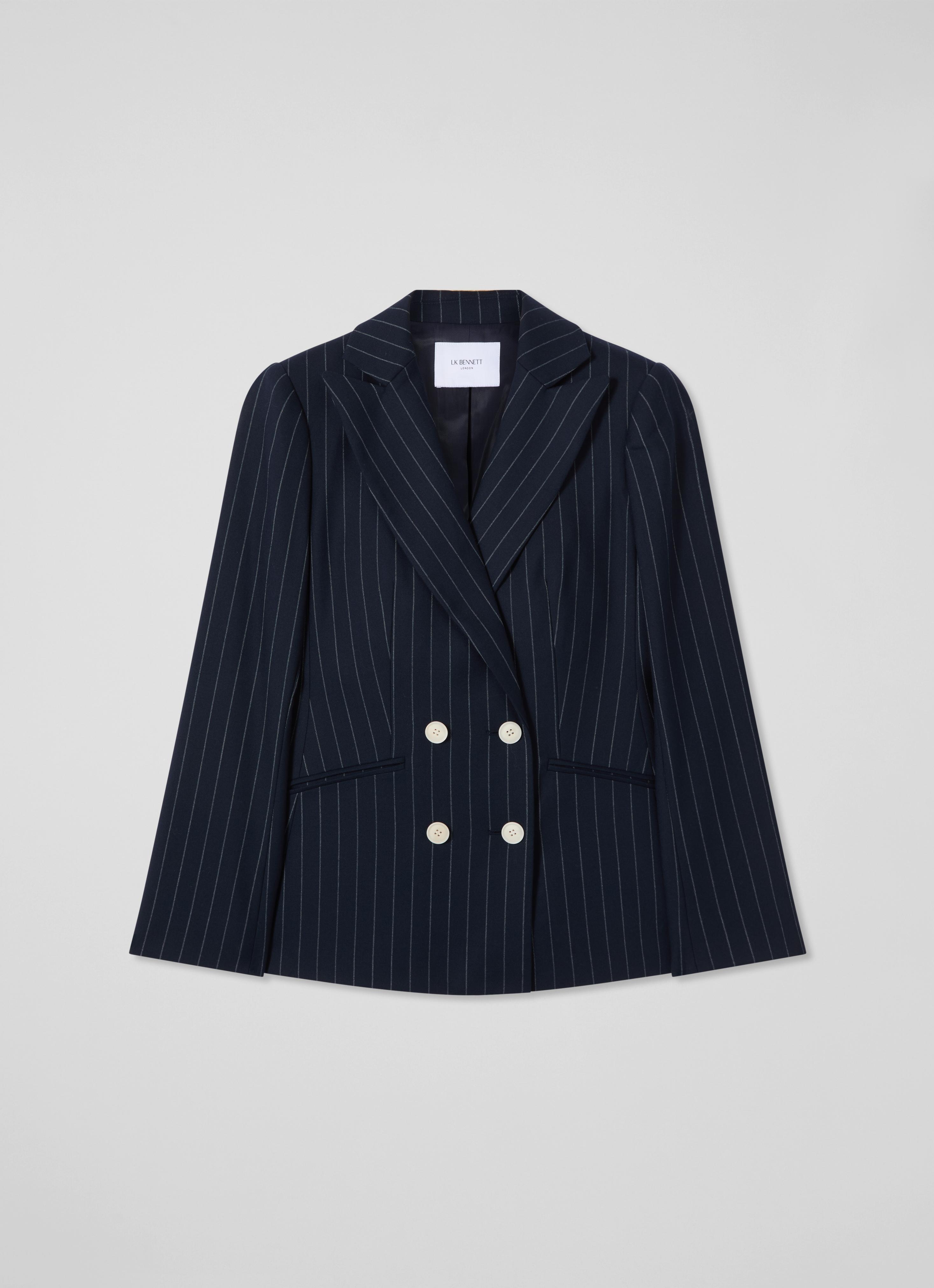 Bella Blue & Navy Wool Blend Pin Stripe Blazer | Coats & Jackets