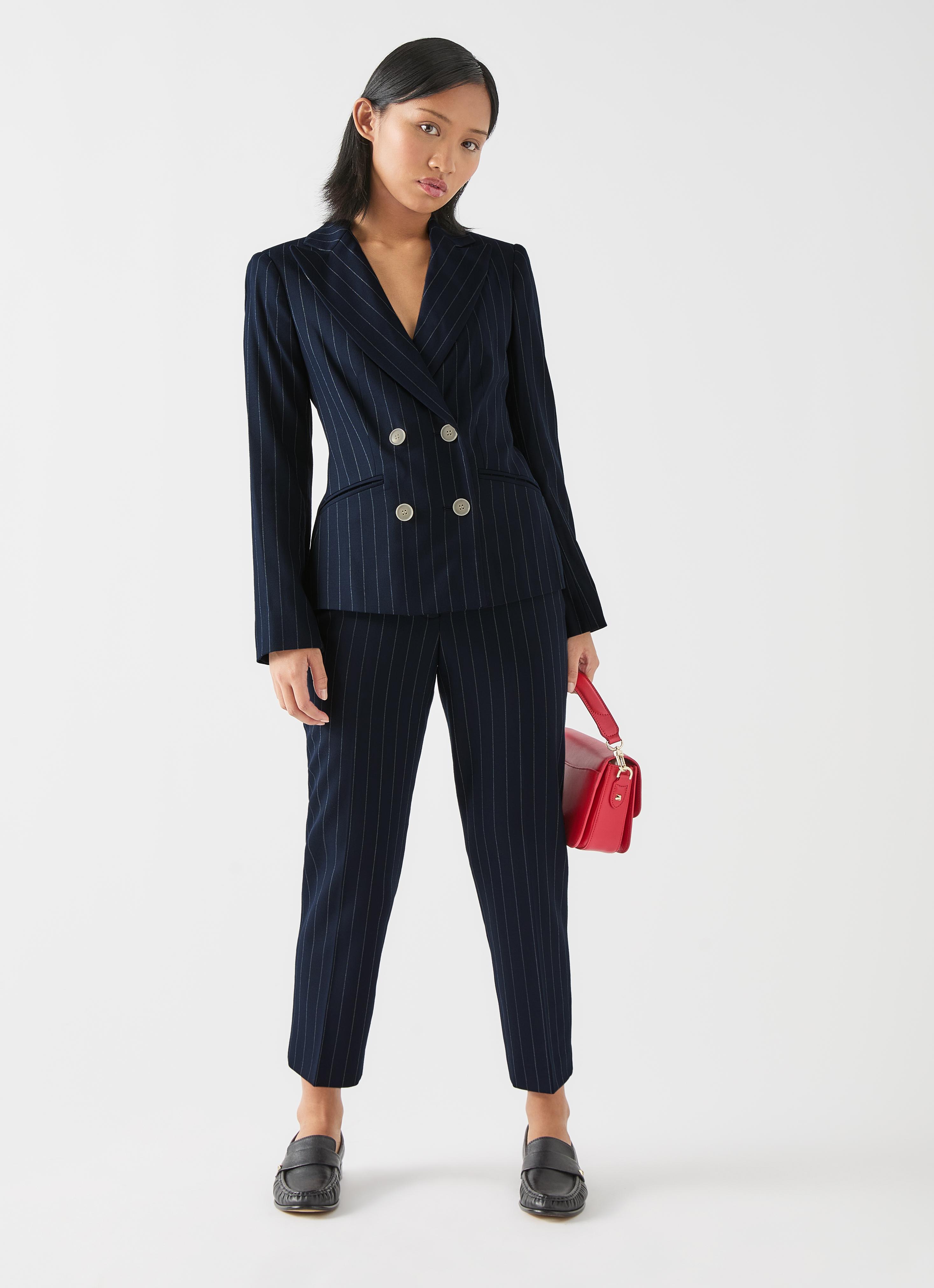 Bella Petite Blue & Navy Wool Pin Stripe Blazer
