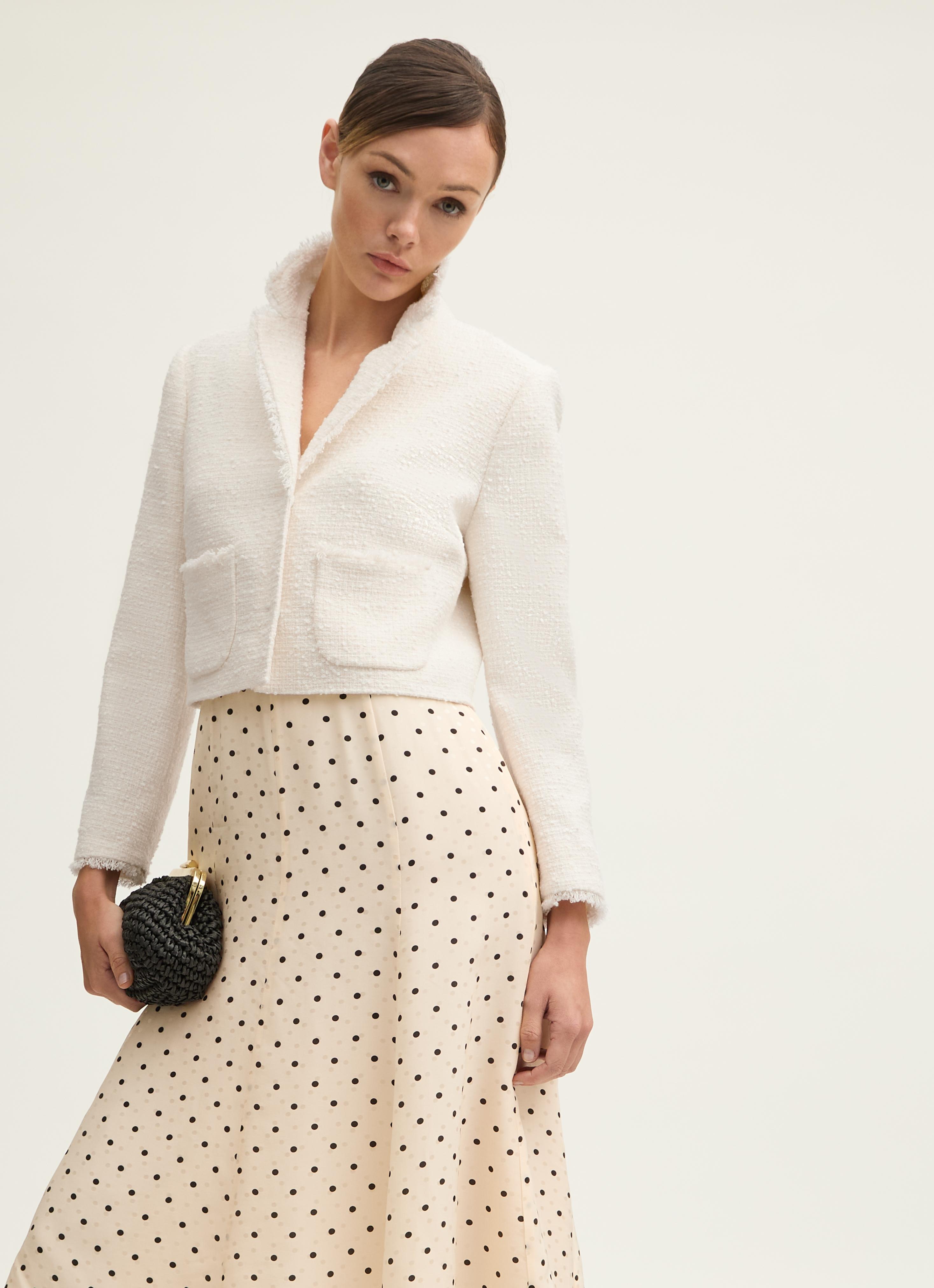 Carla Ivory Cropped Collar Detail Jacket | Clothing