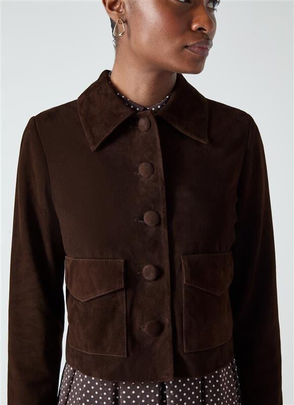 Joely Brown Leather Cropped Jacket