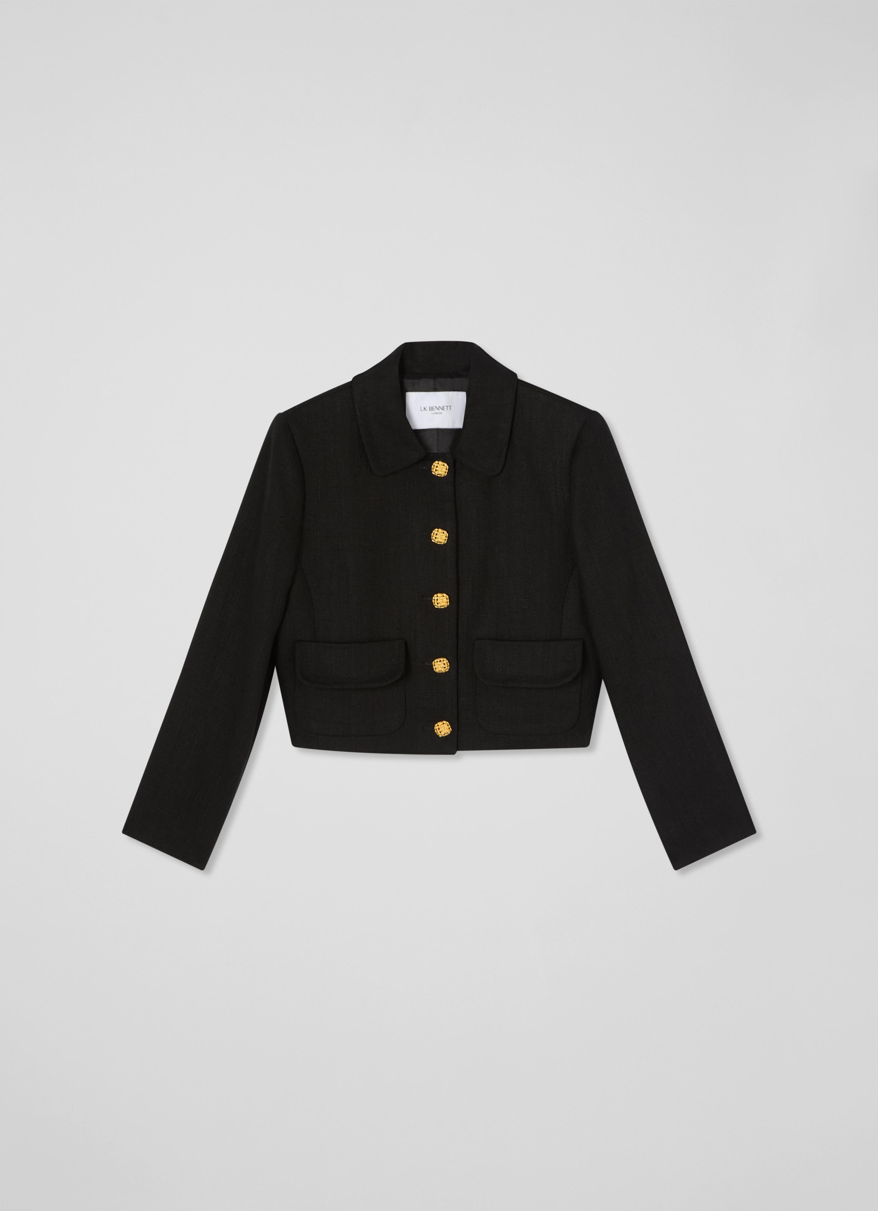 Lydia Black Linen Linen Cropped Jacket | Clothing | Collections