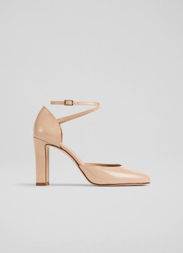 Adaline Nude Patent Ankle Cross Heels