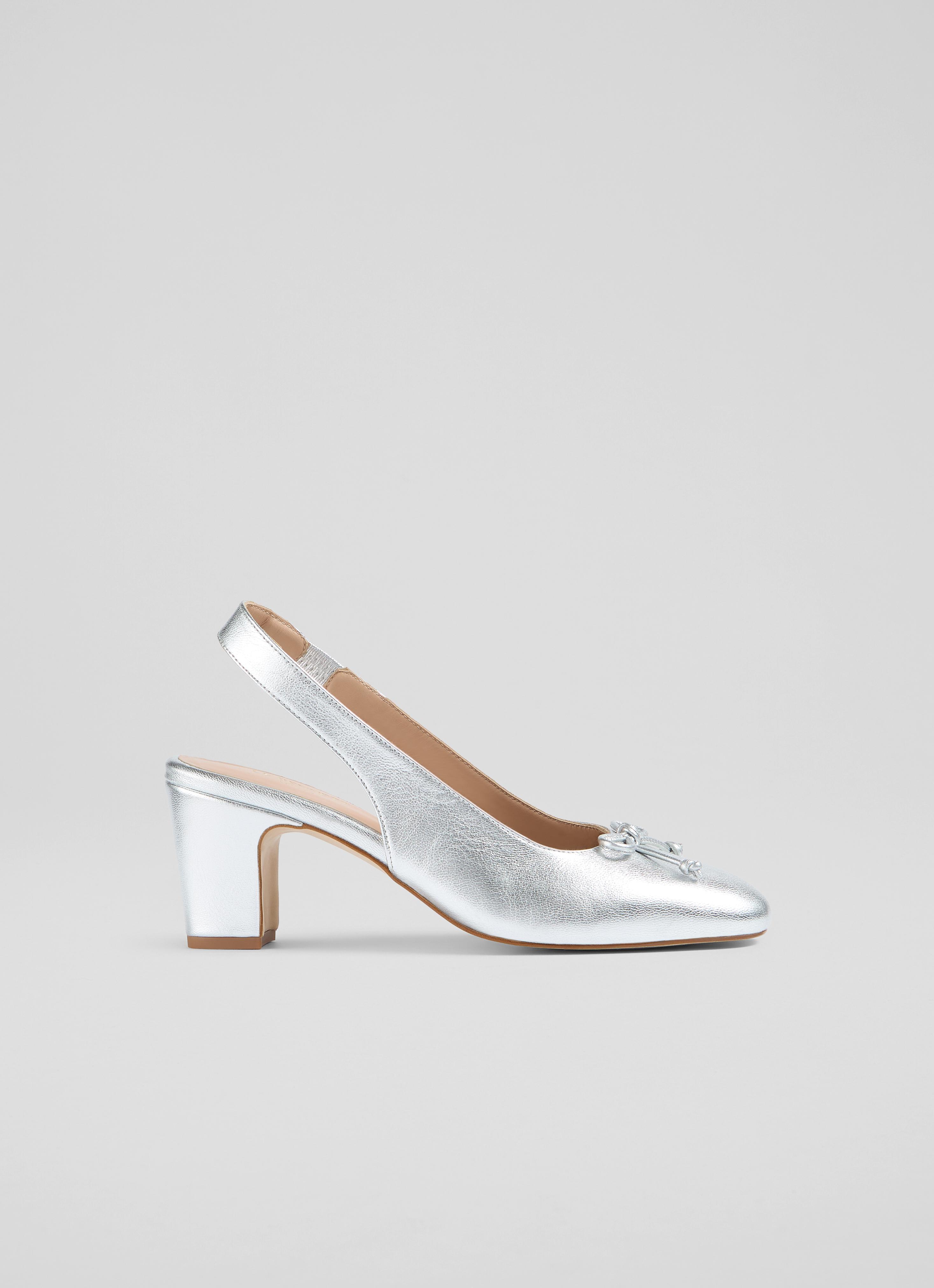 Louise Silver Metallic Leather Slingback Courts