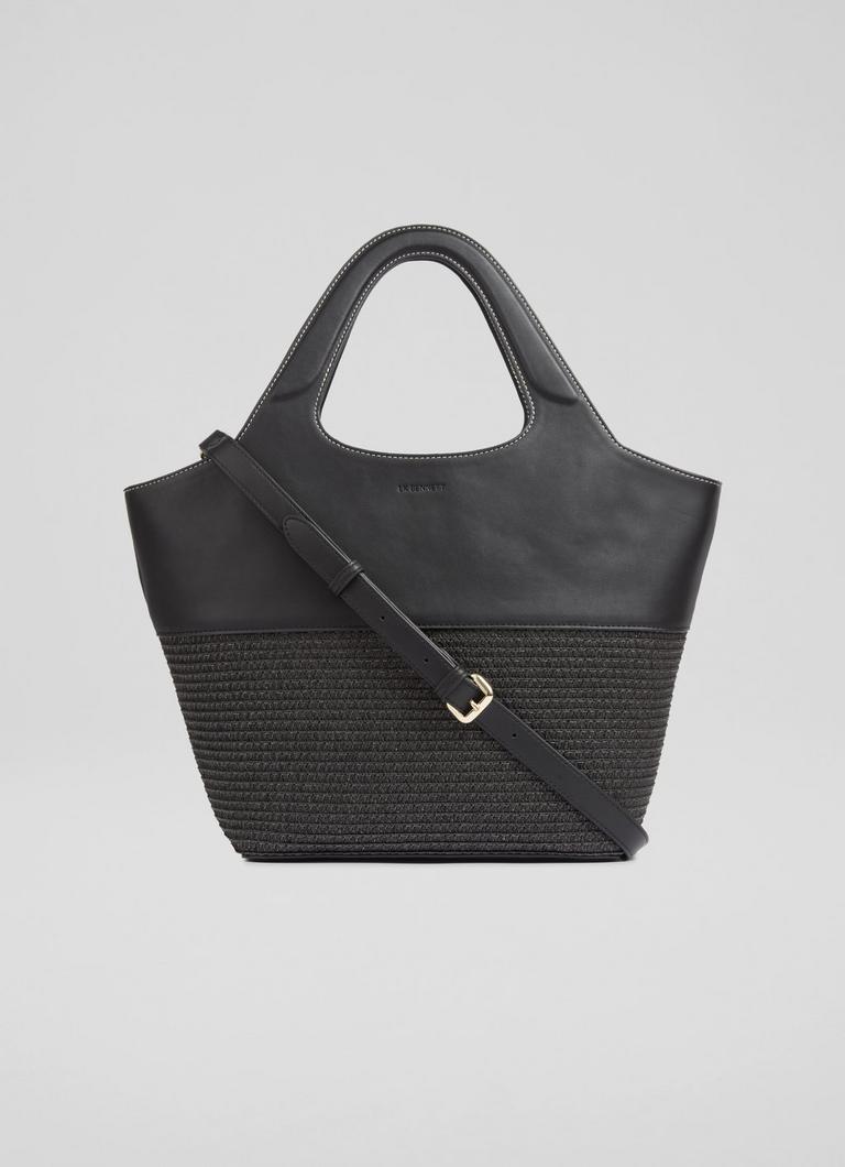 LKBennett カーリー クロスボディ トートバッグ Carly Black Paper Fabric Blend Crossbody Tote Bag | Handbags
