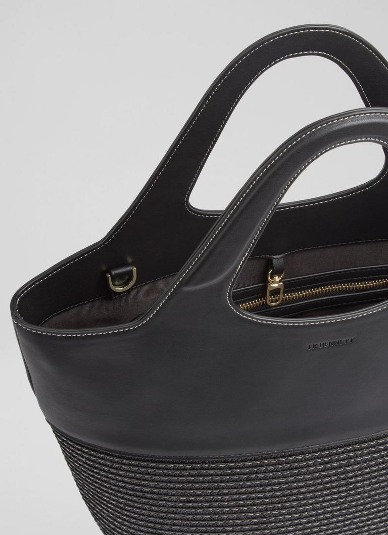 LKBennett カーリー クロスボディ トートバッグ Carly Black Paper Fabric Blend Crossbody Tote Bag | Handbags