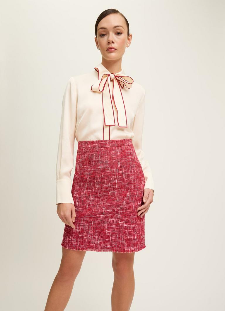 Alexa Red Cotton Blend Tweed Fray Hem Pencil Skirt Skirts Clothing Collections L.K.Bennett London