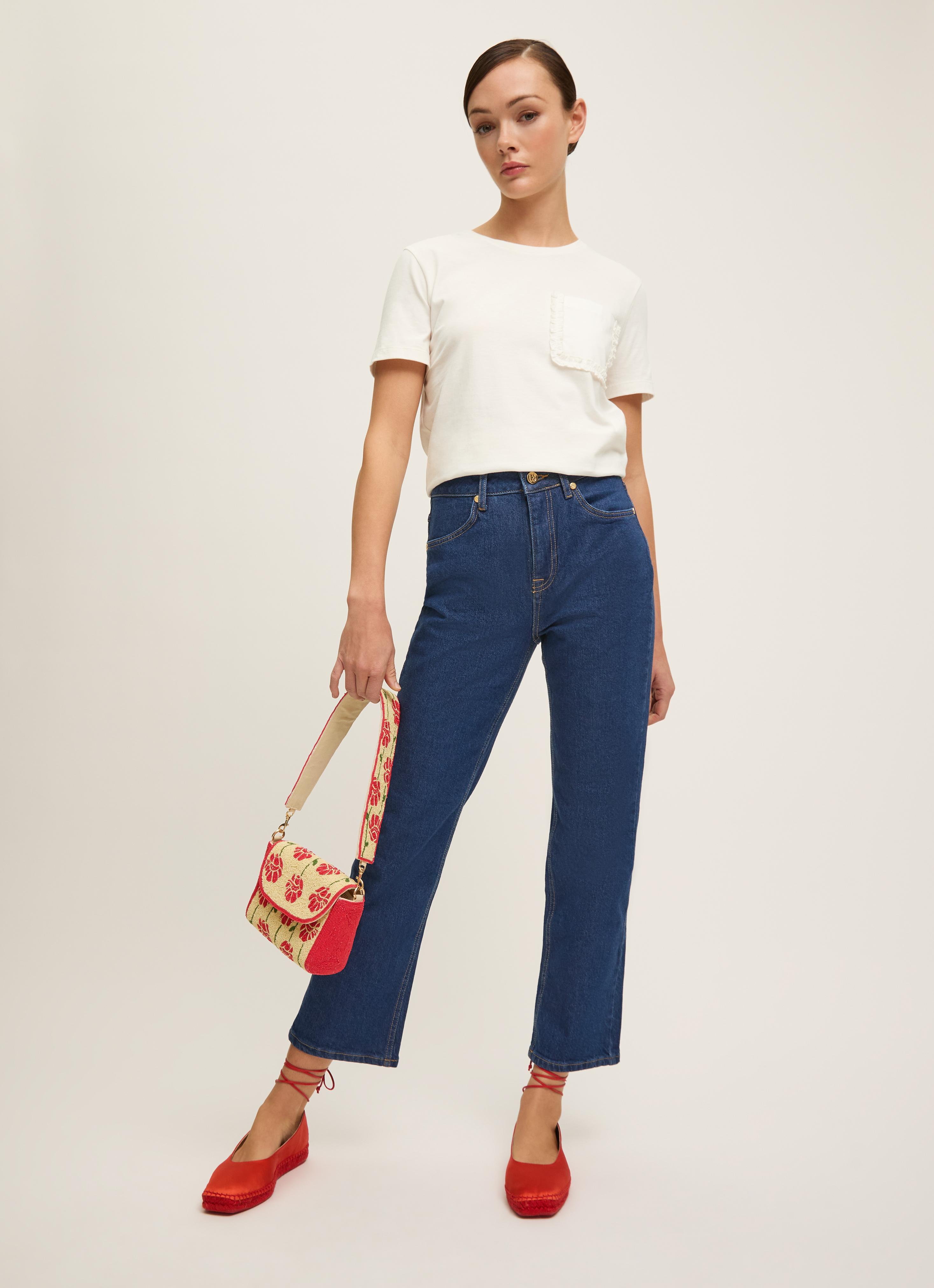 Hally White Cotton Frill Detail T-Shirt | Clothing | Collections