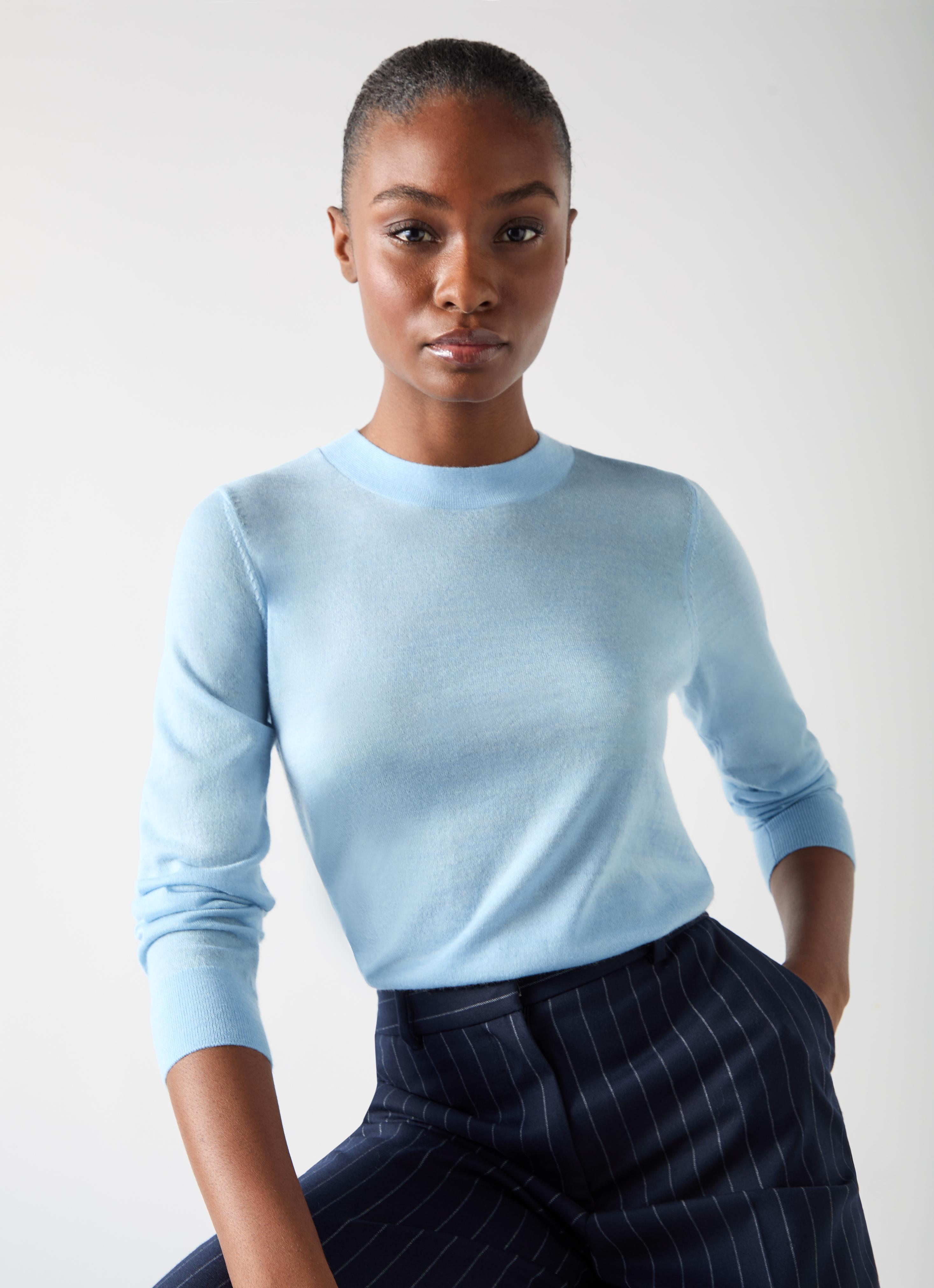 Ashley Powder Blue Wool Cashmere Knitted Top | Clothing