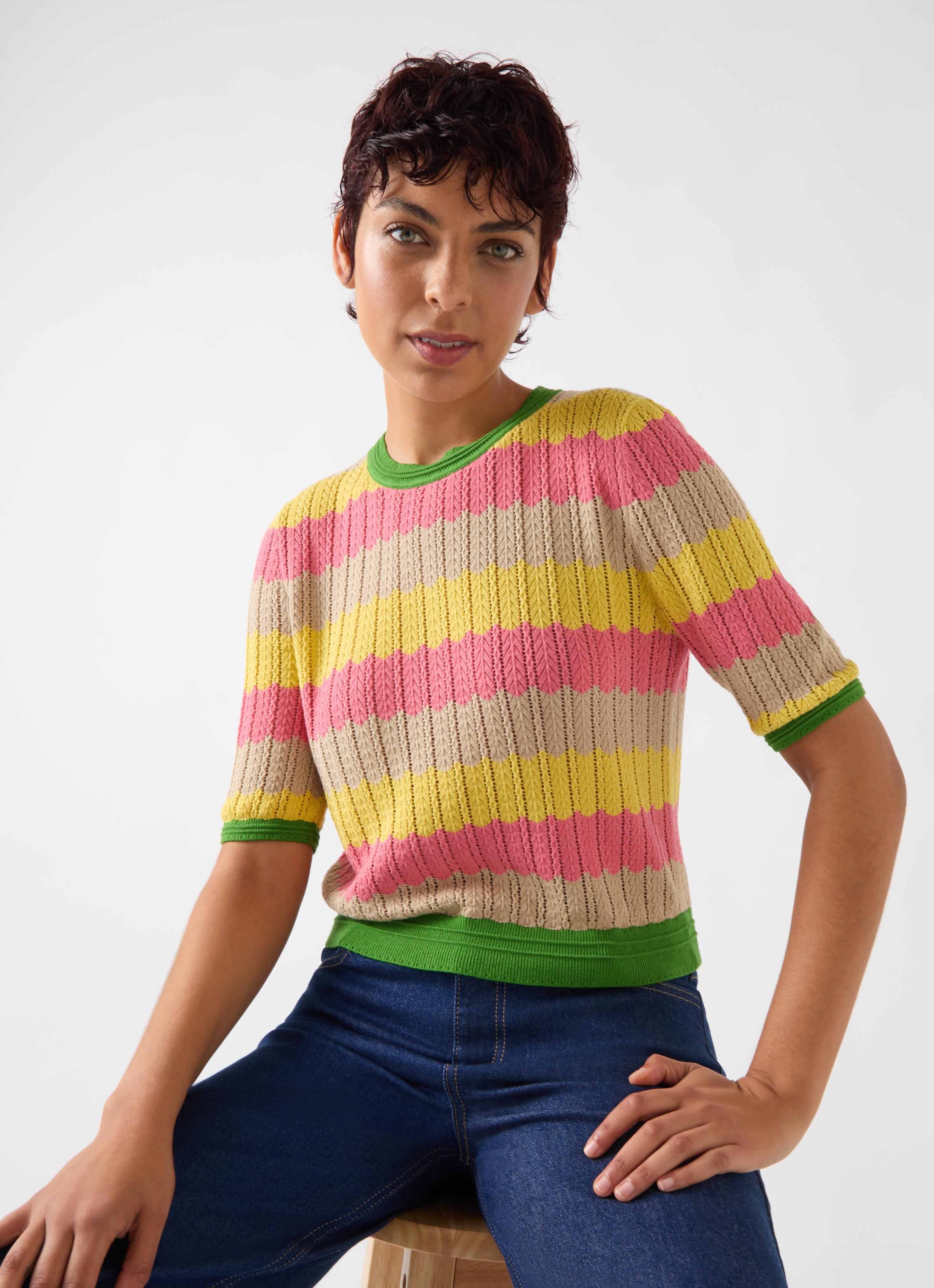 Cinzia Treetop Multicoloured Cotton Knit Top | Clothing