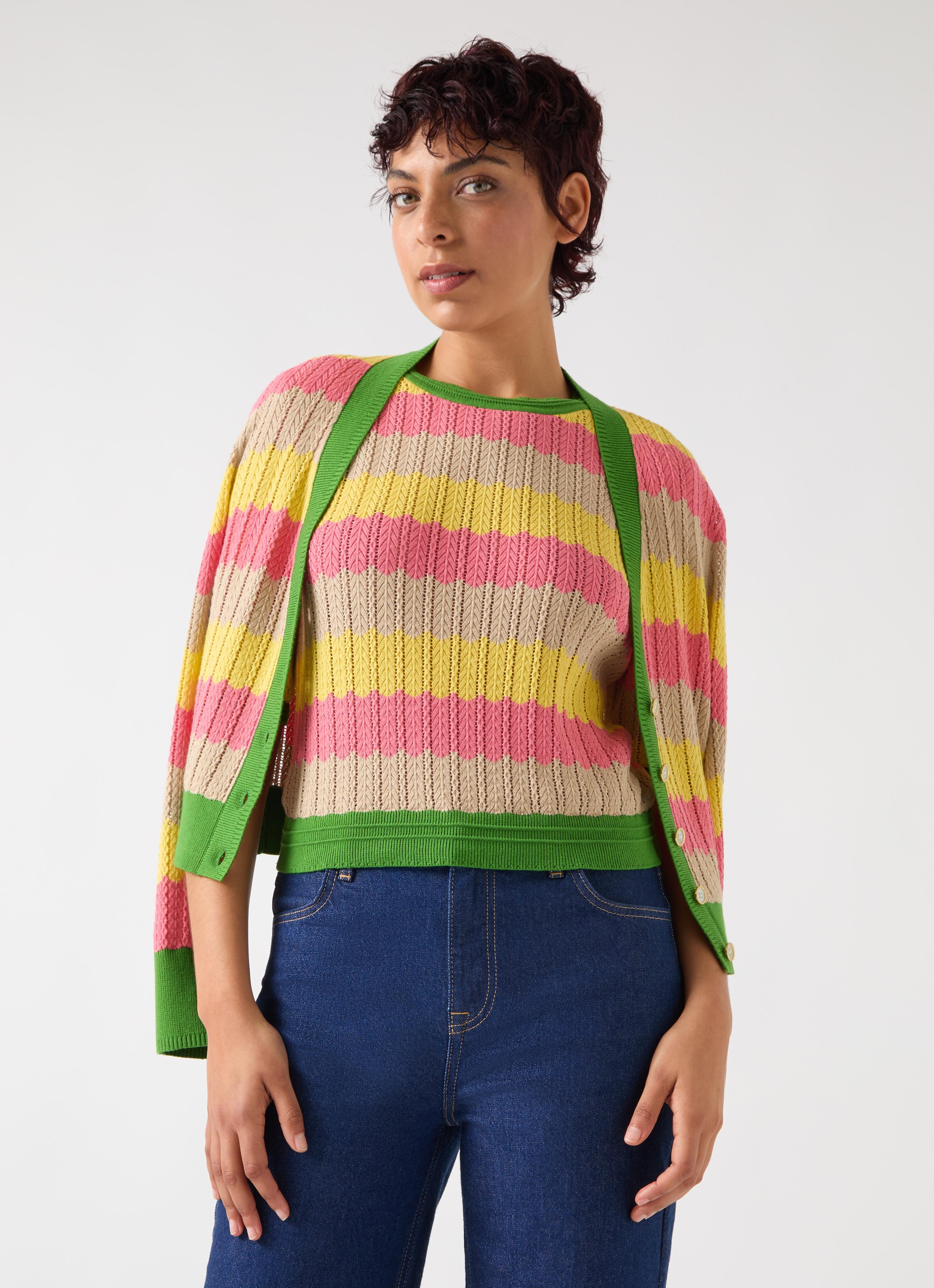Cinzia Treetop Multicoloured Cotton Knit Top | Clothing