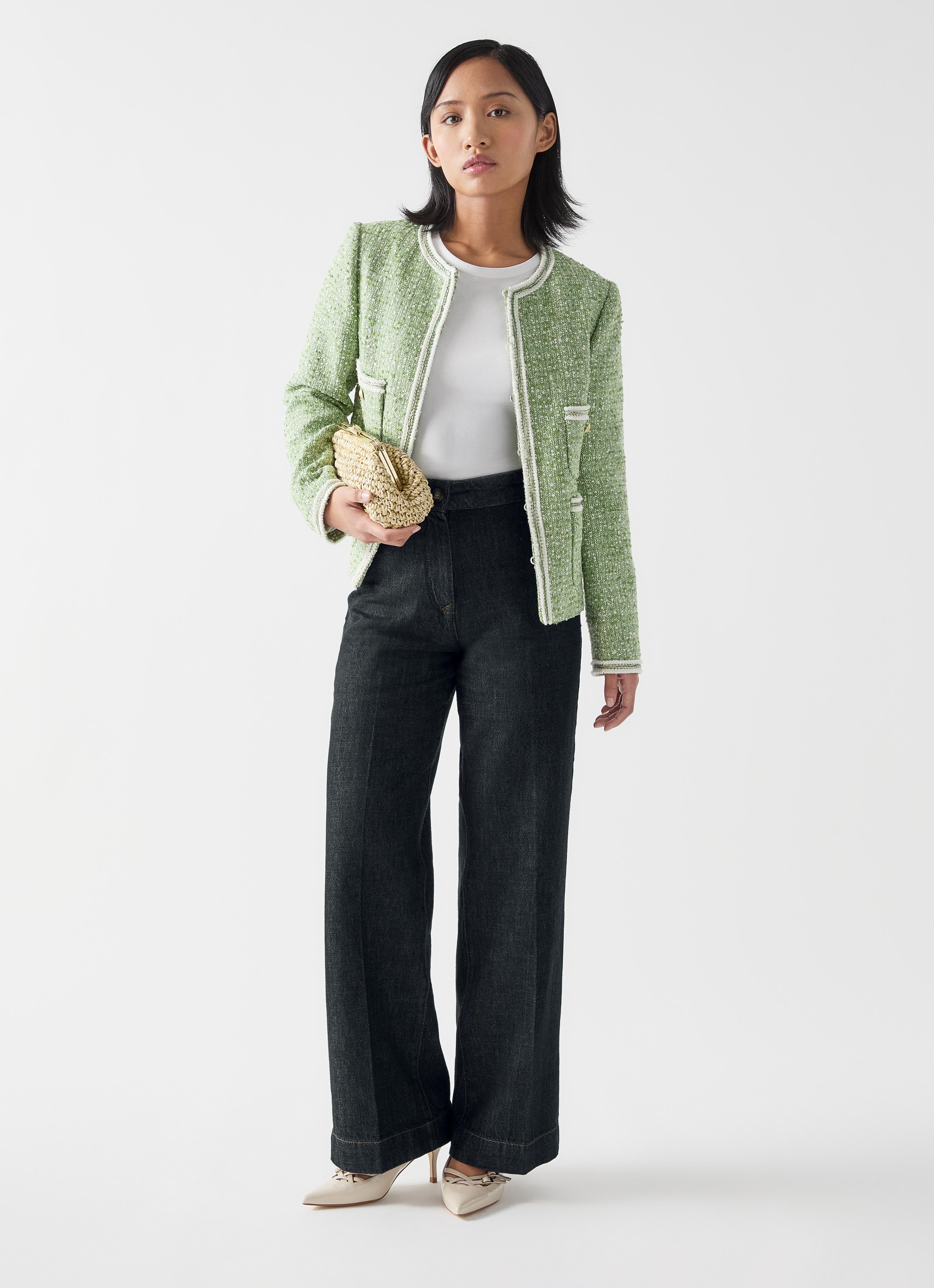 Ami Petite Black Cotton Blend Denim Tailored Wide Leg Trouser