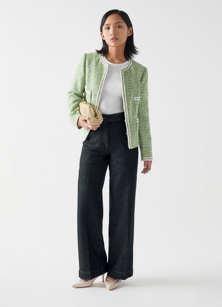 Ami Petite Black Cotton Blend Denim Tailored Wide Leg Trouser