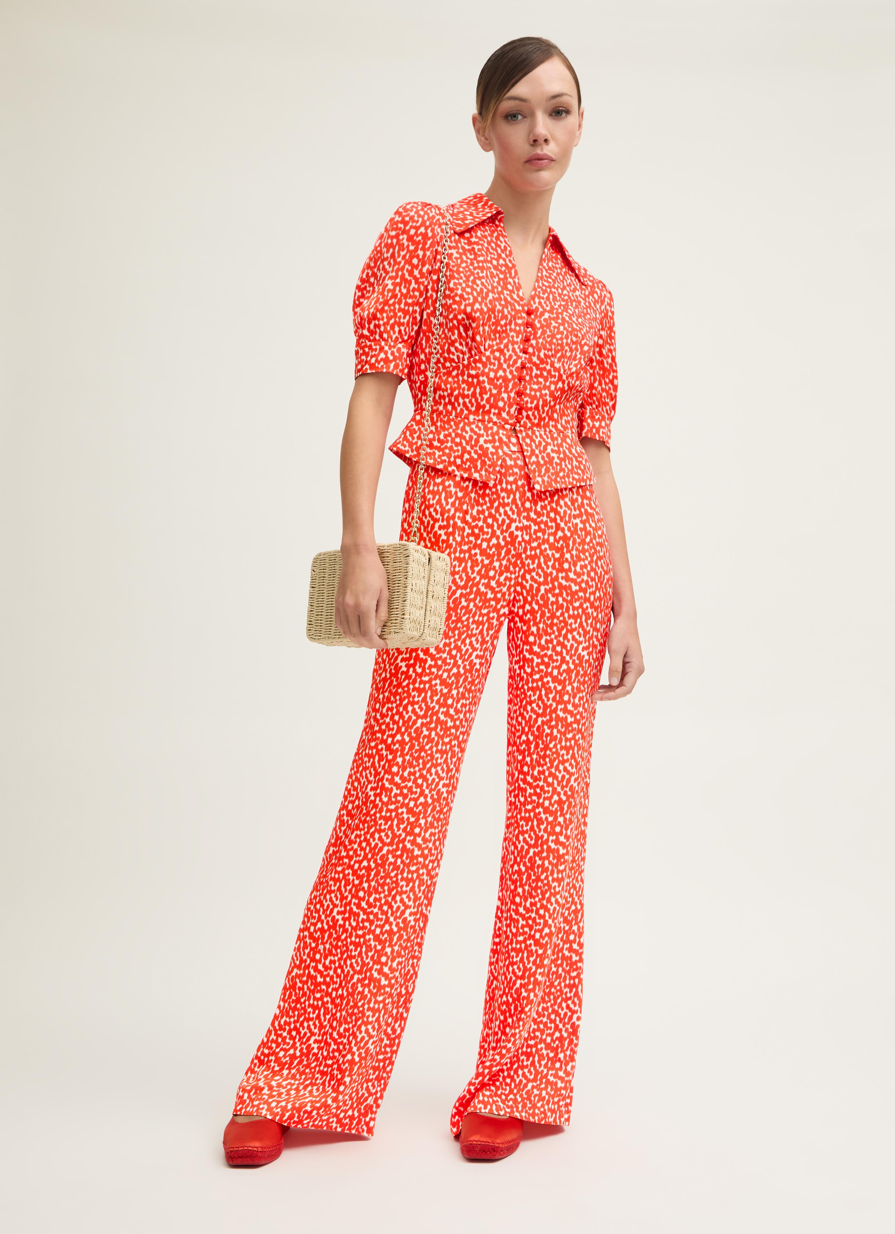 Sophie Aurora Red & Birch Spot Print Trouser
