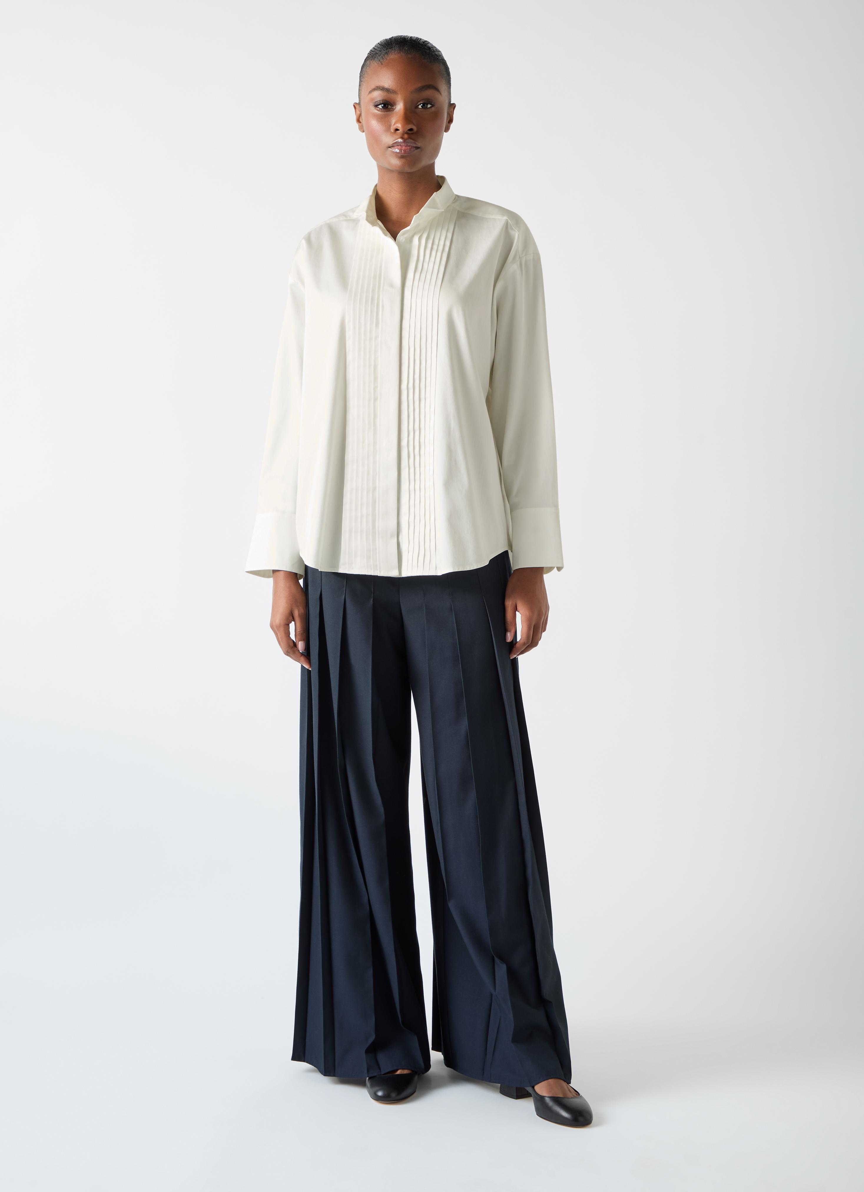 Colette White Cotton Pleat Front Cotton Shirt | Clothing