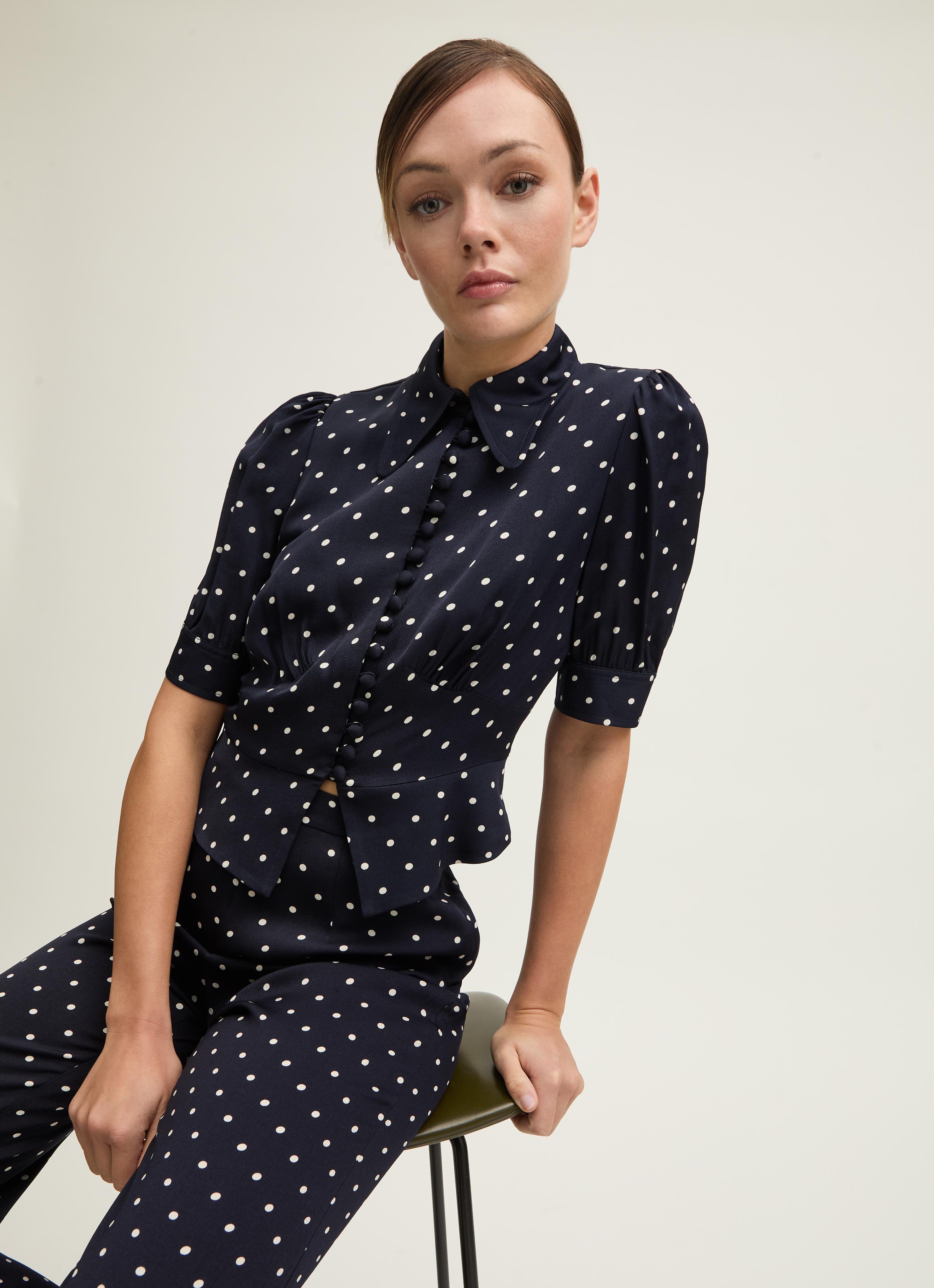 Elsie Spring Navy Birch Polka Dot Blouse Clothing