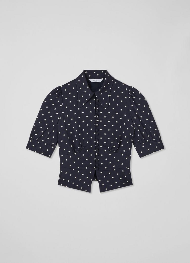 Best white and navy polka dot blouse Hot Sale - Main Image
