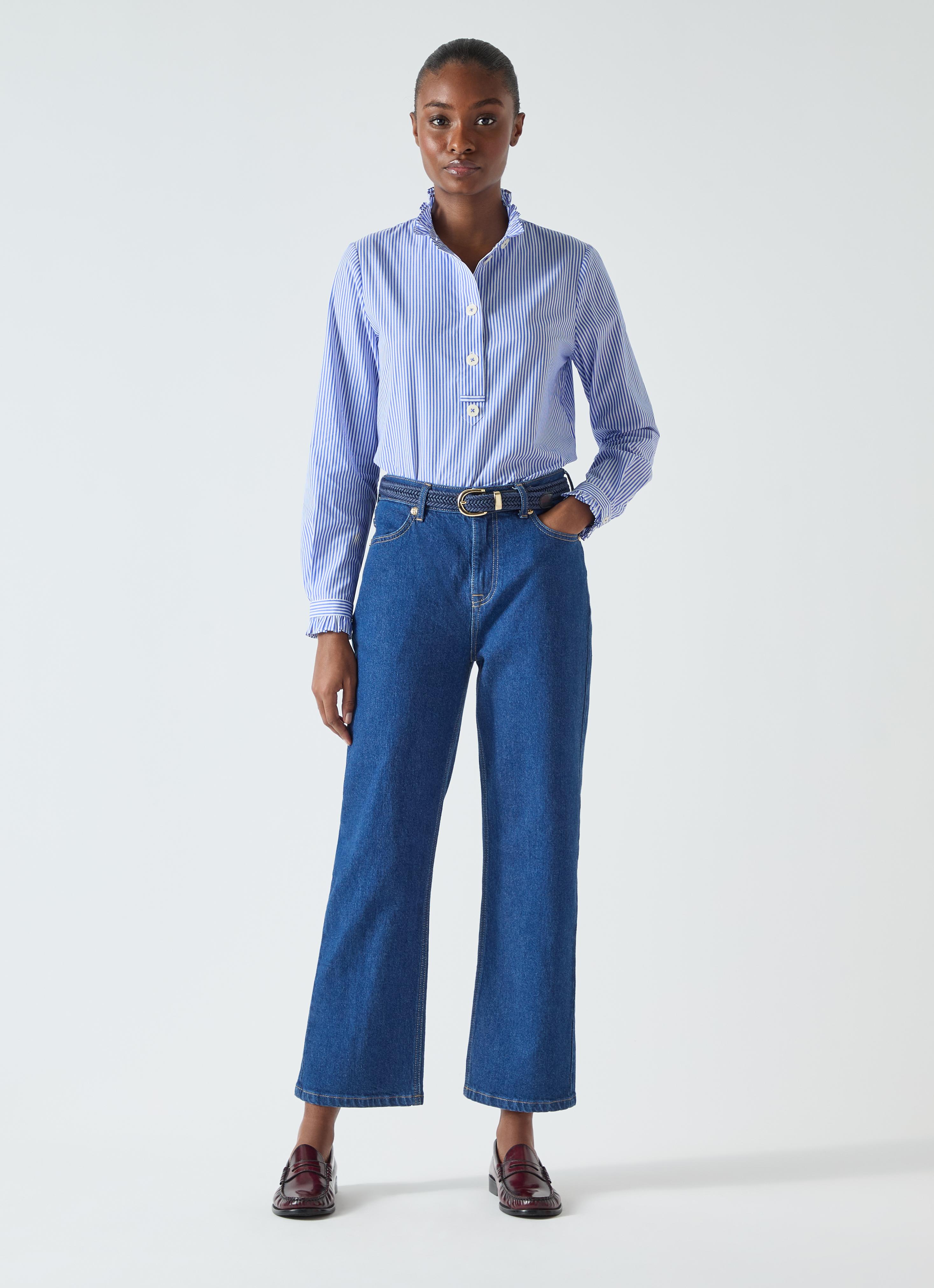 Emile Blue & Navy Cotton Poplin Stripe Shirt | Clothing