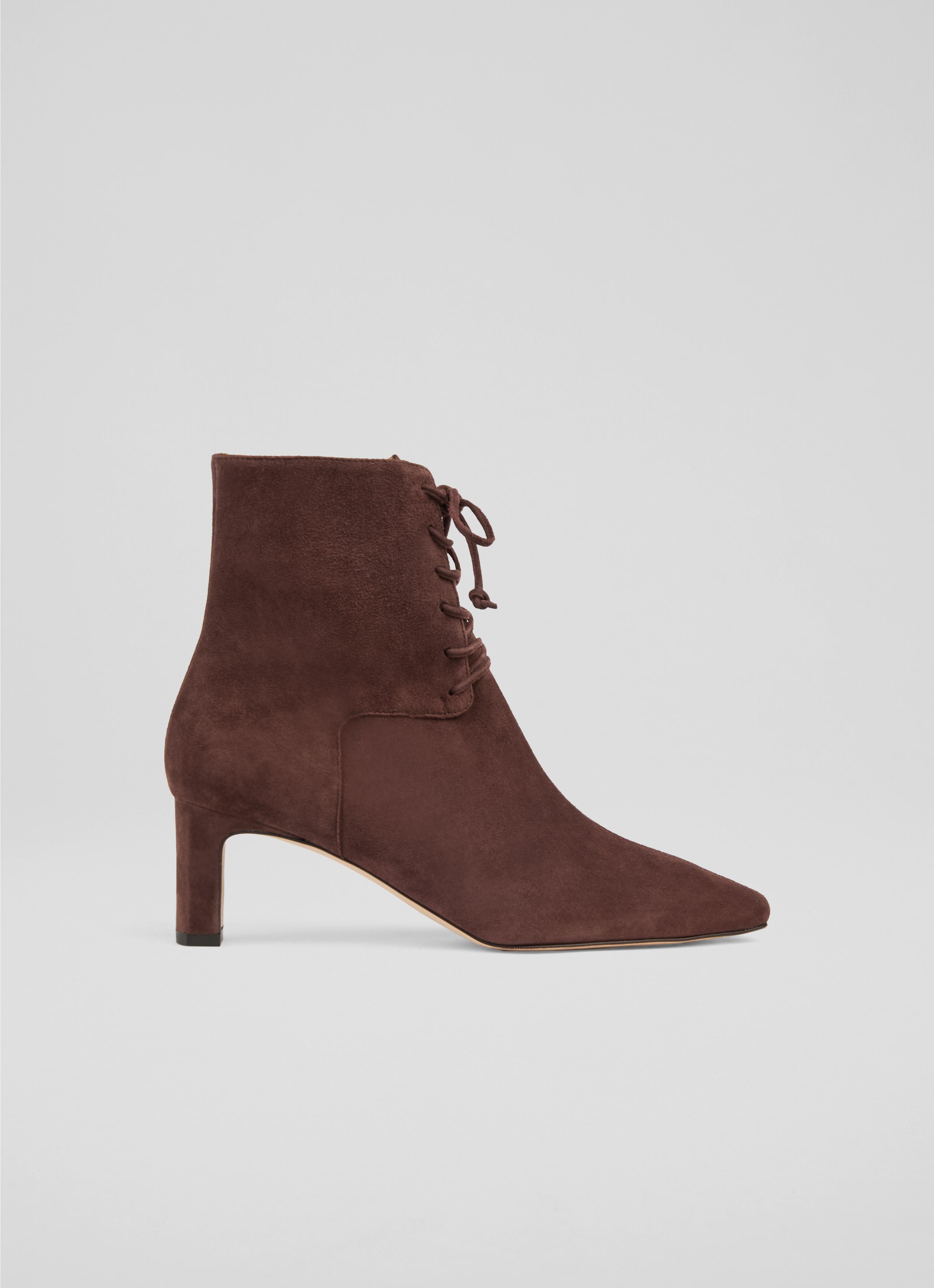 Betty Suede Chocolate Brown Lace Up Ankle Boots