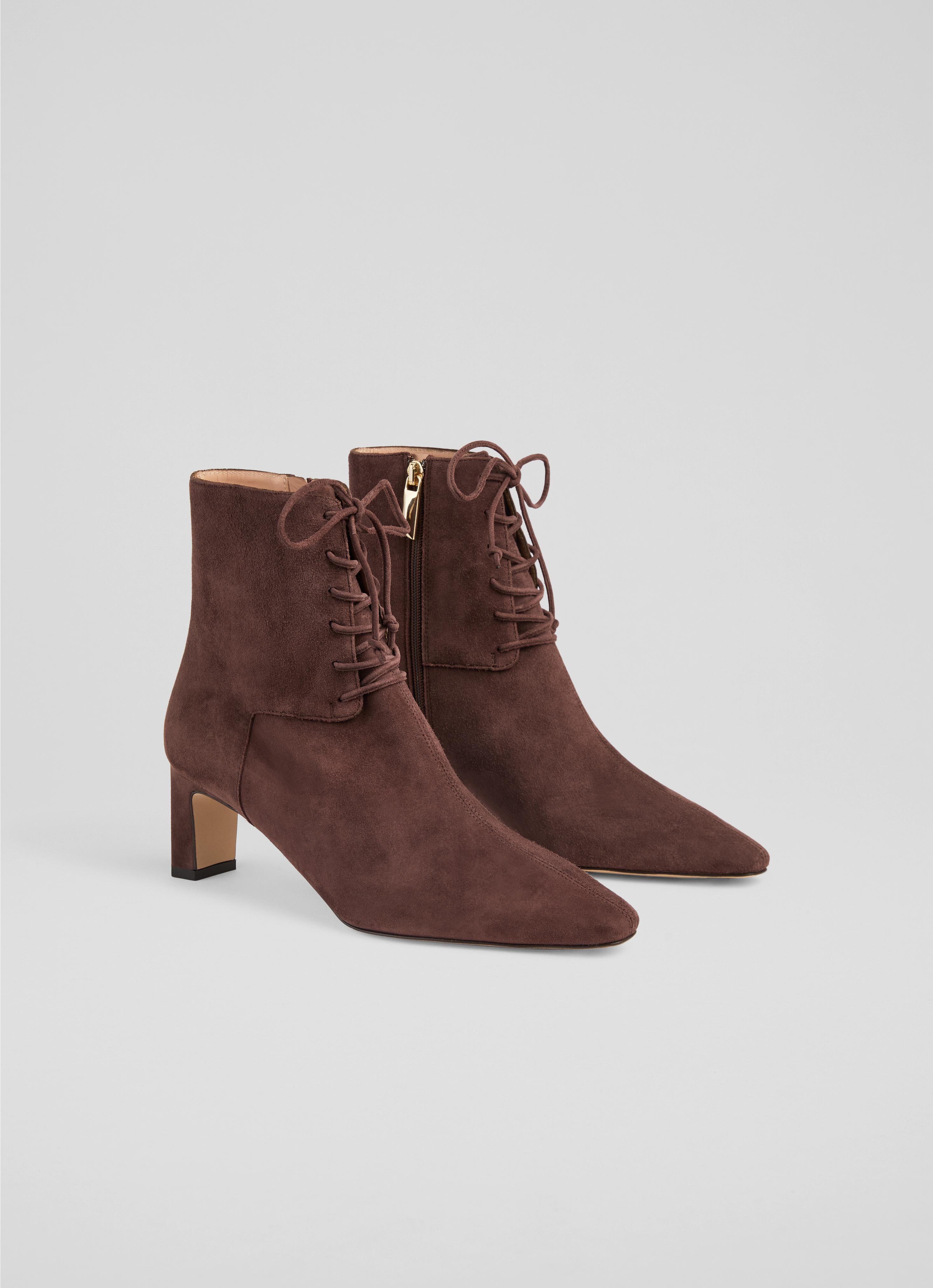 Betty Suede Chocolate Brown Lace Up Ankle Boots