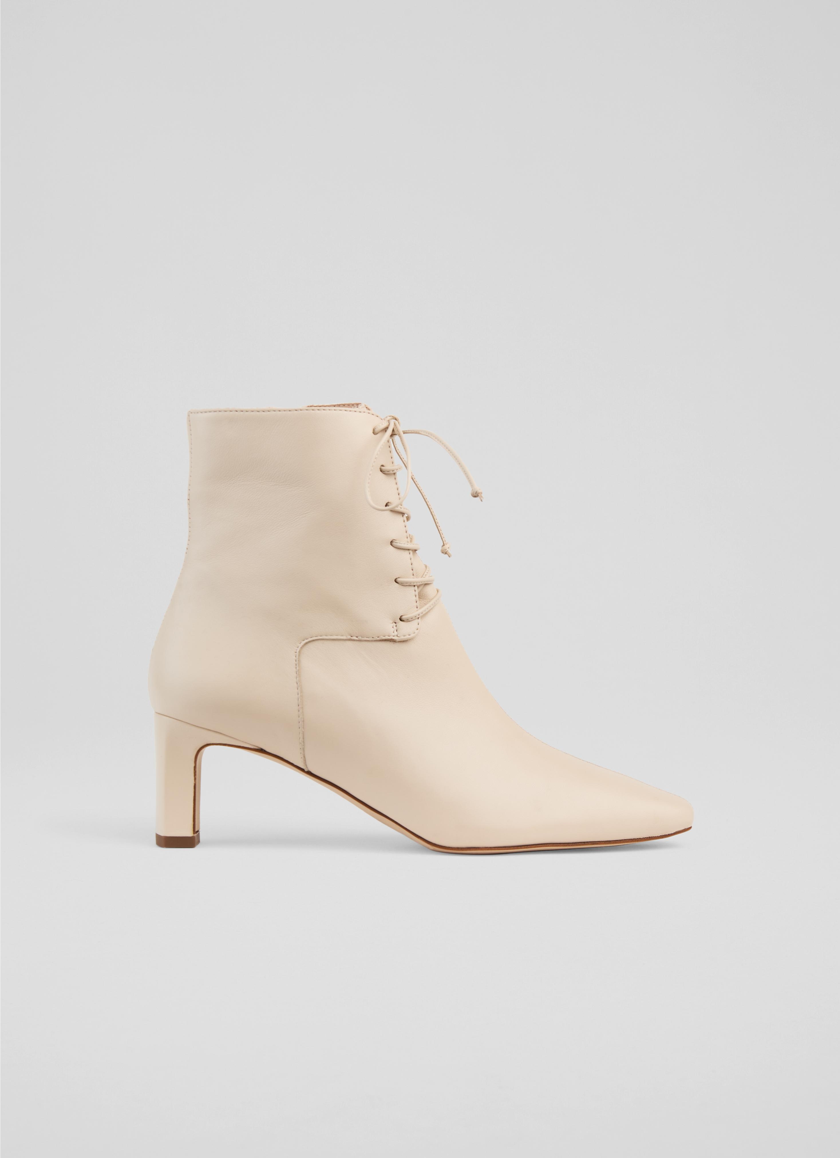 Betty Cream Leather Lace Up Ankle Boots