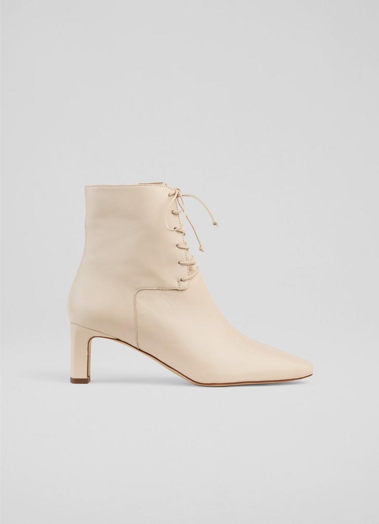 Betty Cream Leather Lace Up Ankle Boots