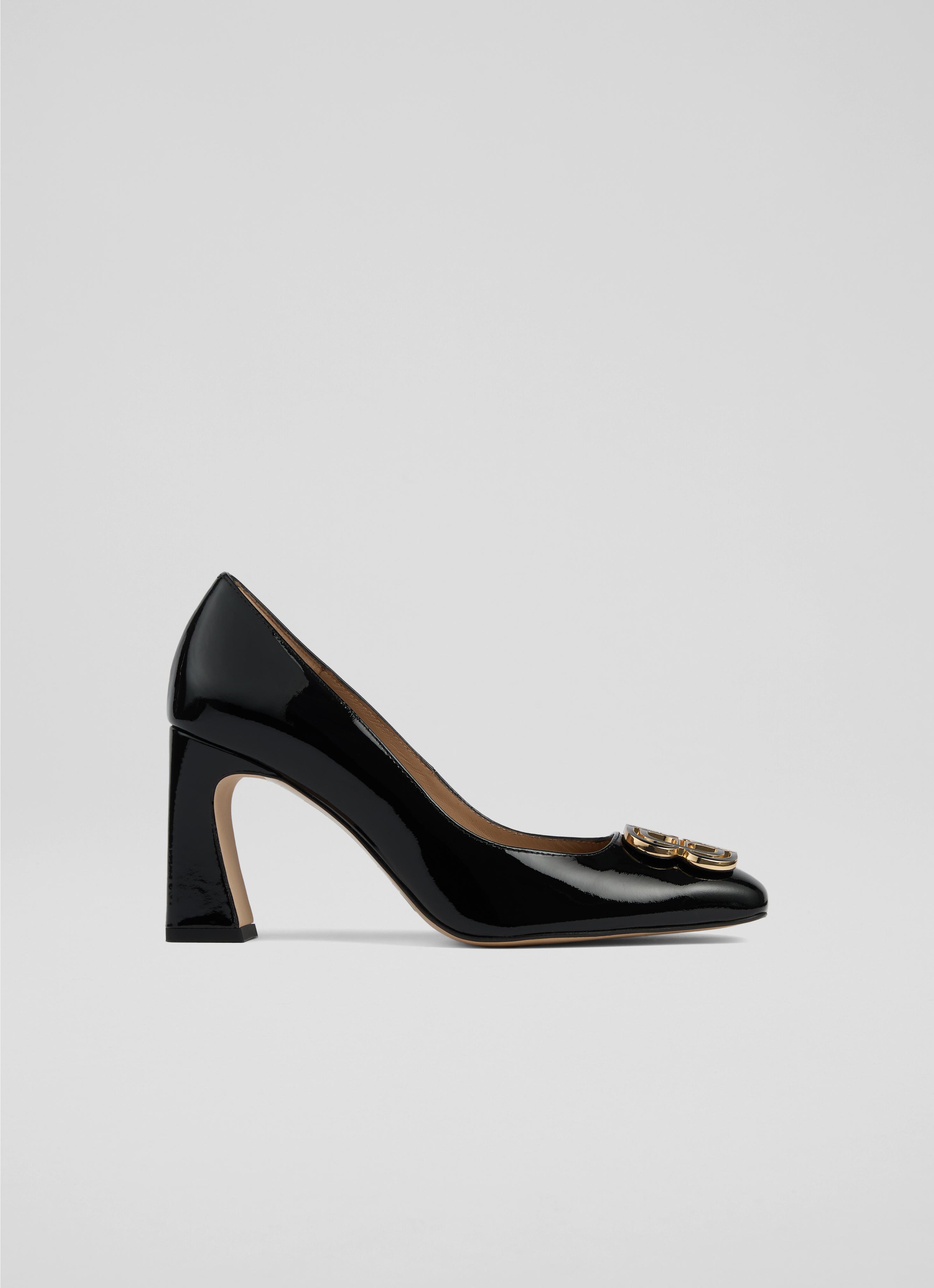 Truly Patent Black Motif Court Shoes
