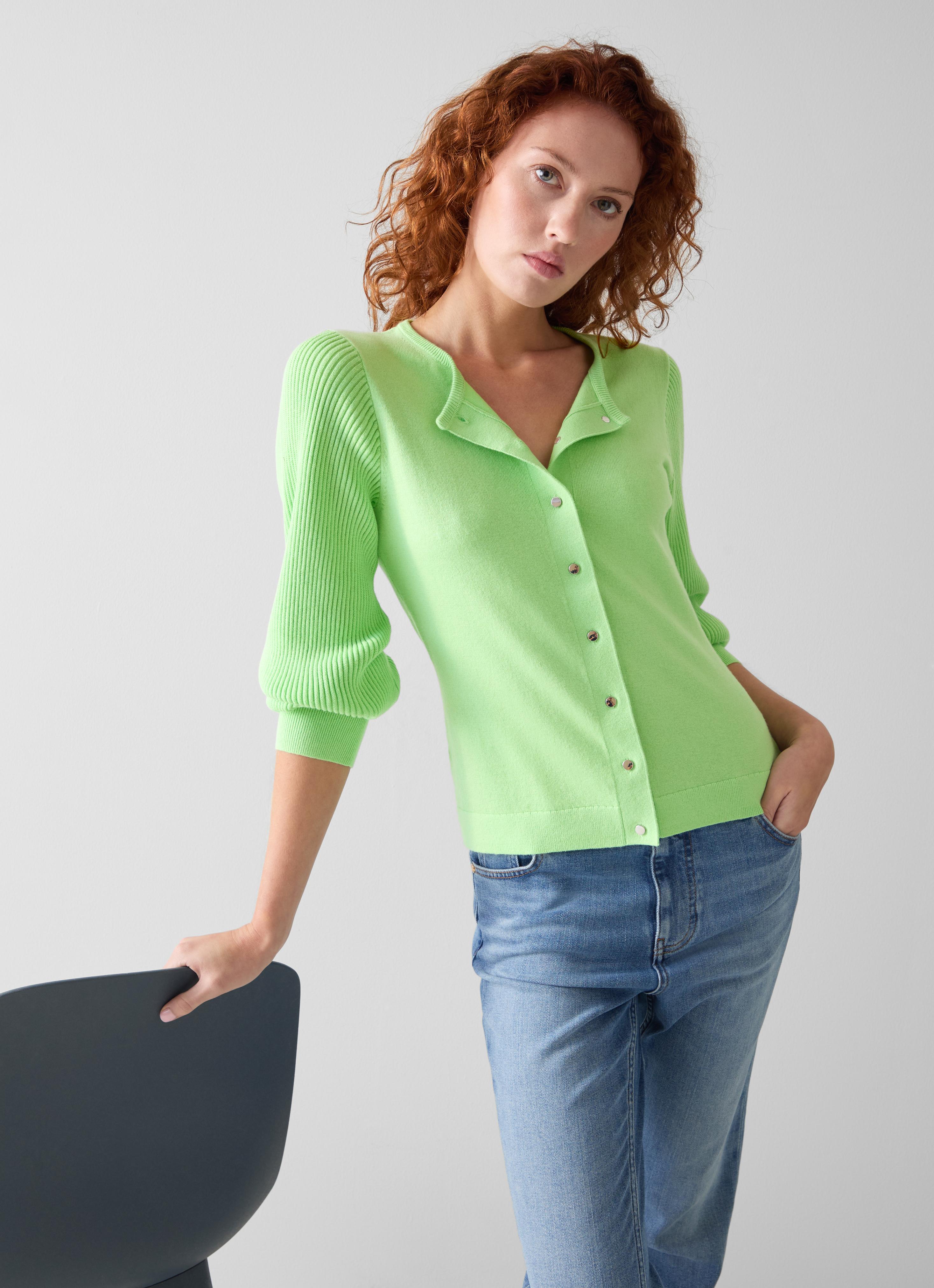 Ally  Green Cotton Ridge Stitch Cardigan