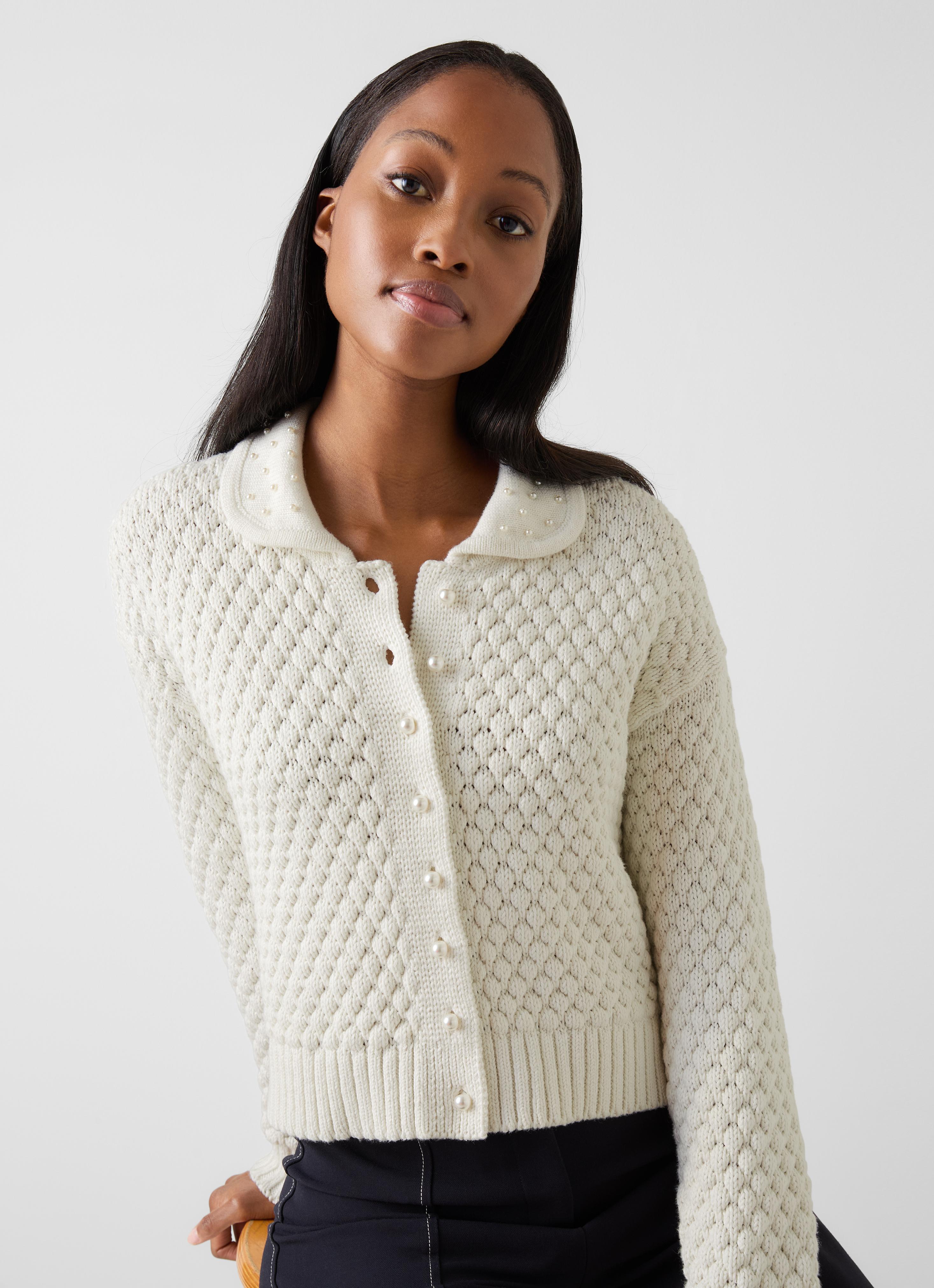 新品未使用　Pearl botton Vneck Cardigan Ladies Cream V-Neck Pearl Button Cardigan | Cordings