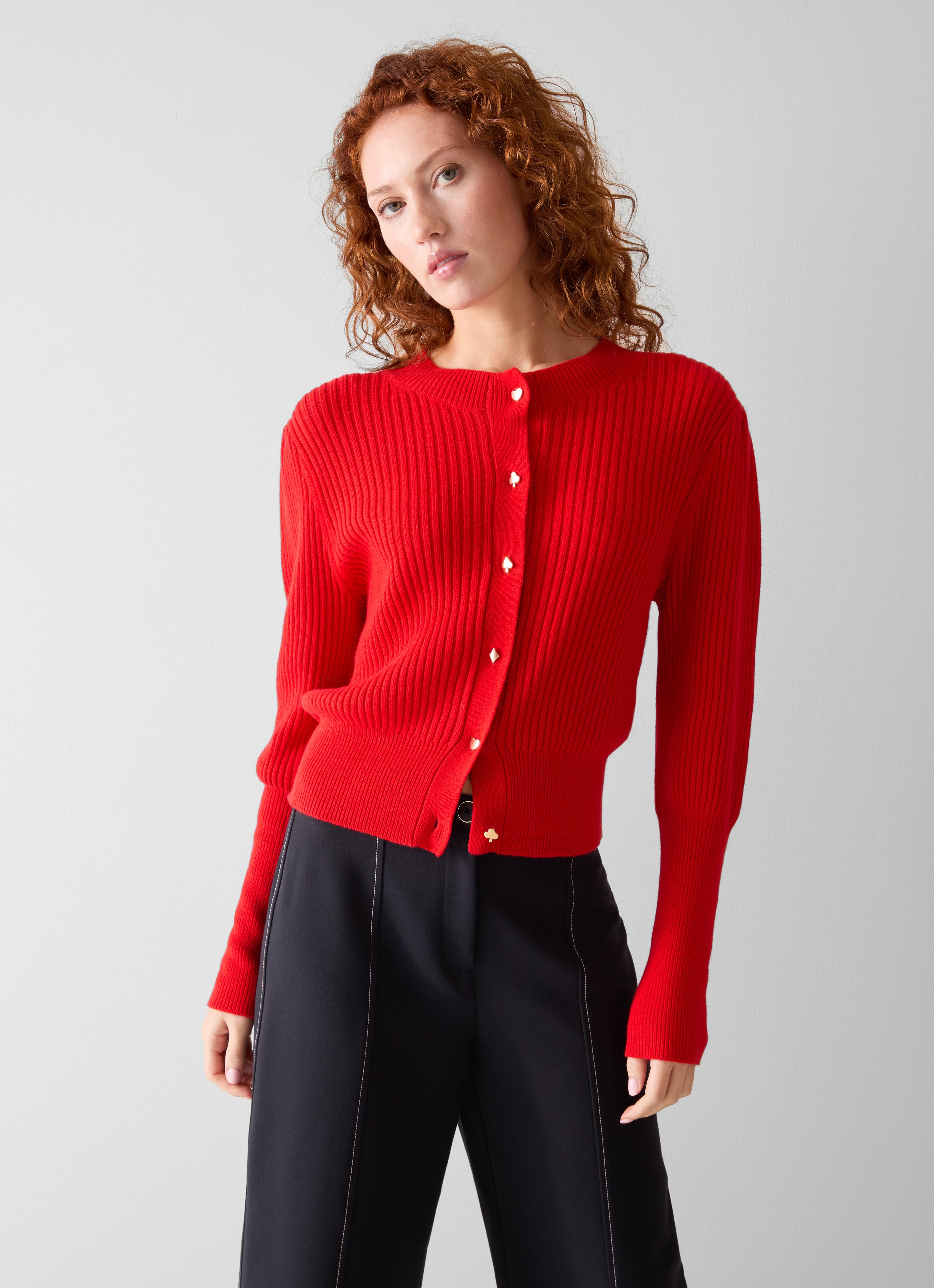 Natty Red Wool Puff Sleeve Cardigan