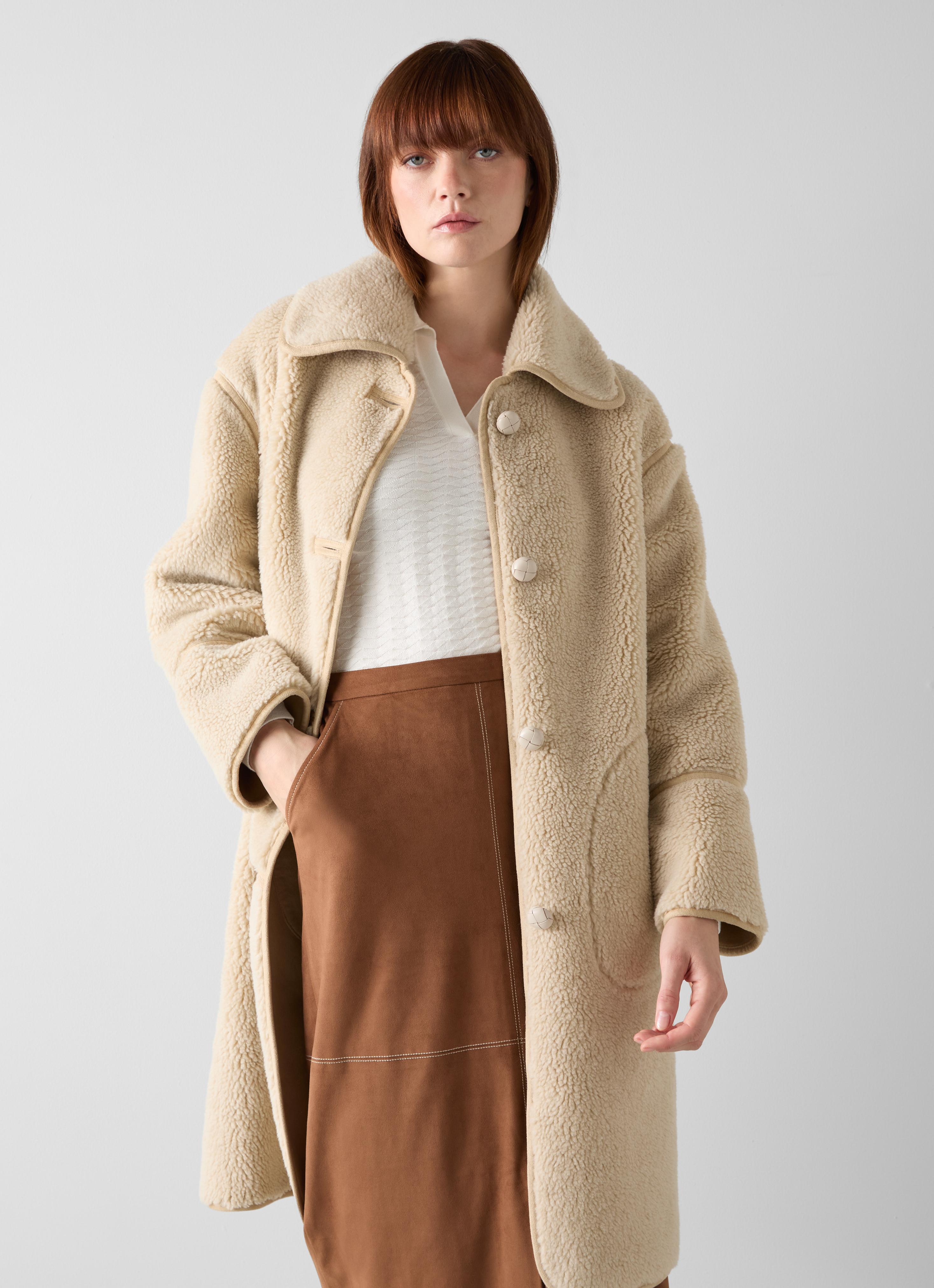 Farah Cream Borg Trim Coat 