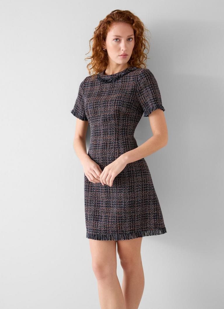 Alba Navy Fringe Detail Tweed Dress