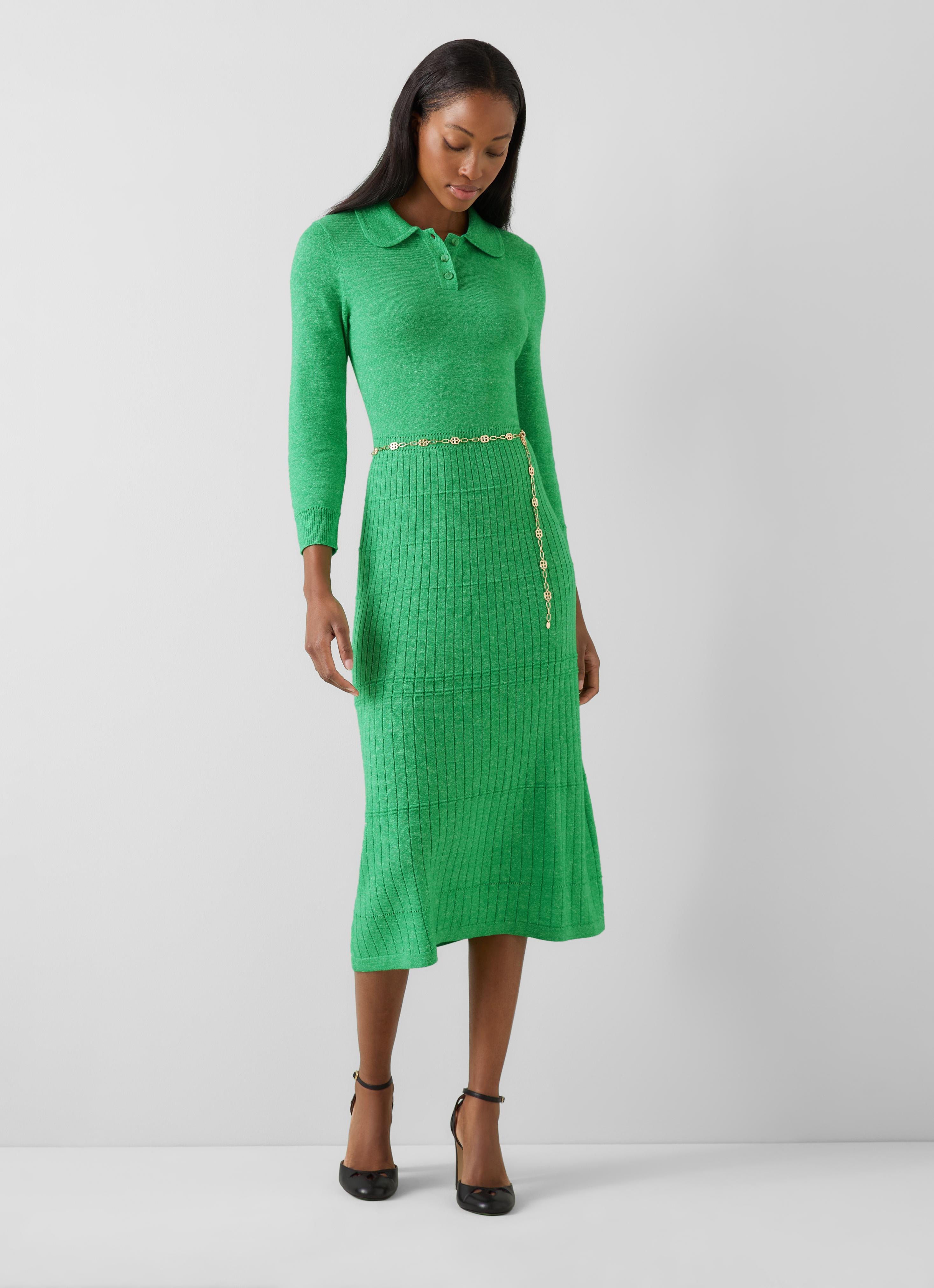 Amary Green Interest Merino Wool Knit Dress