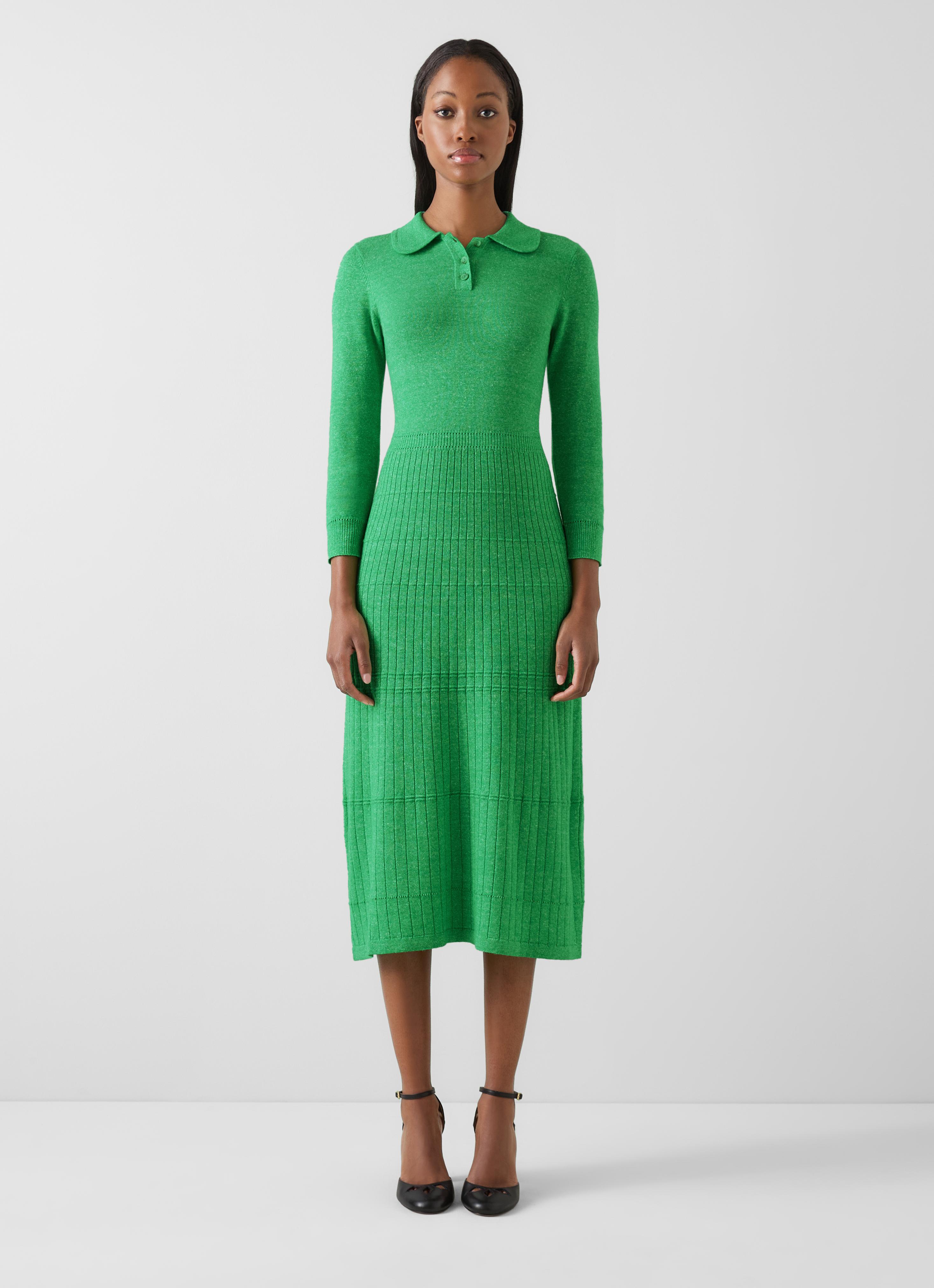 Amary Green Interest Merino Wool Knit Dress