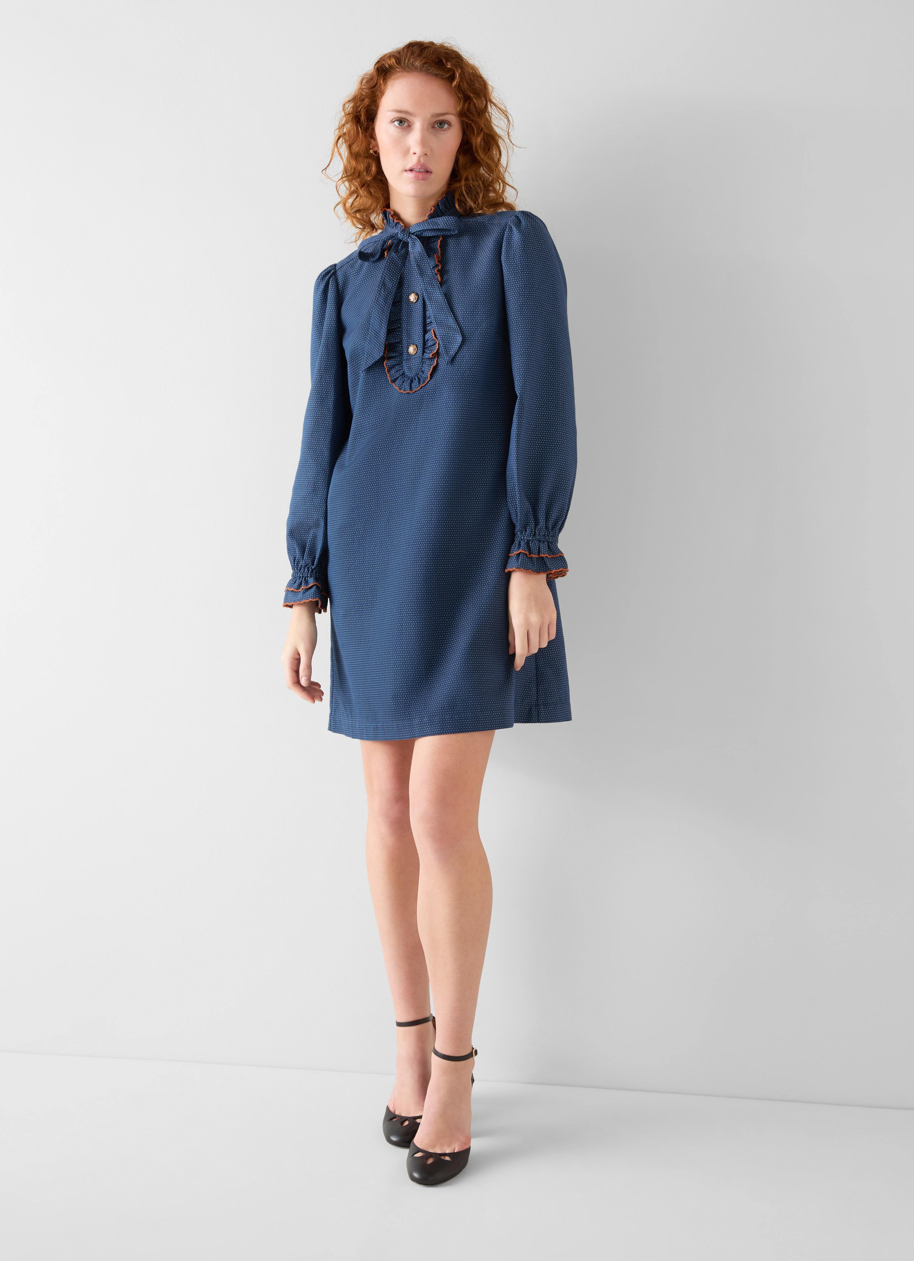Aubrey Midnight Spot Cotton Scallop Frill Dress
