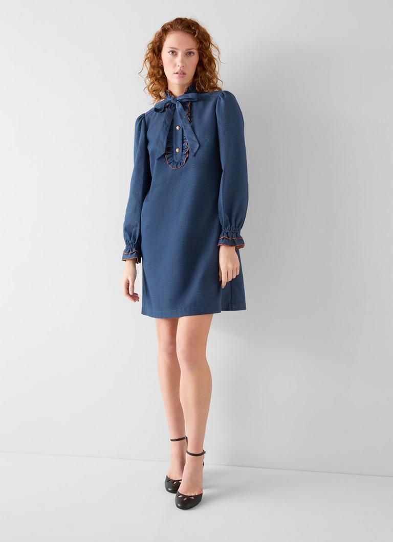 Aubrey Midnight Spot Cotton Scallop Frill Dress